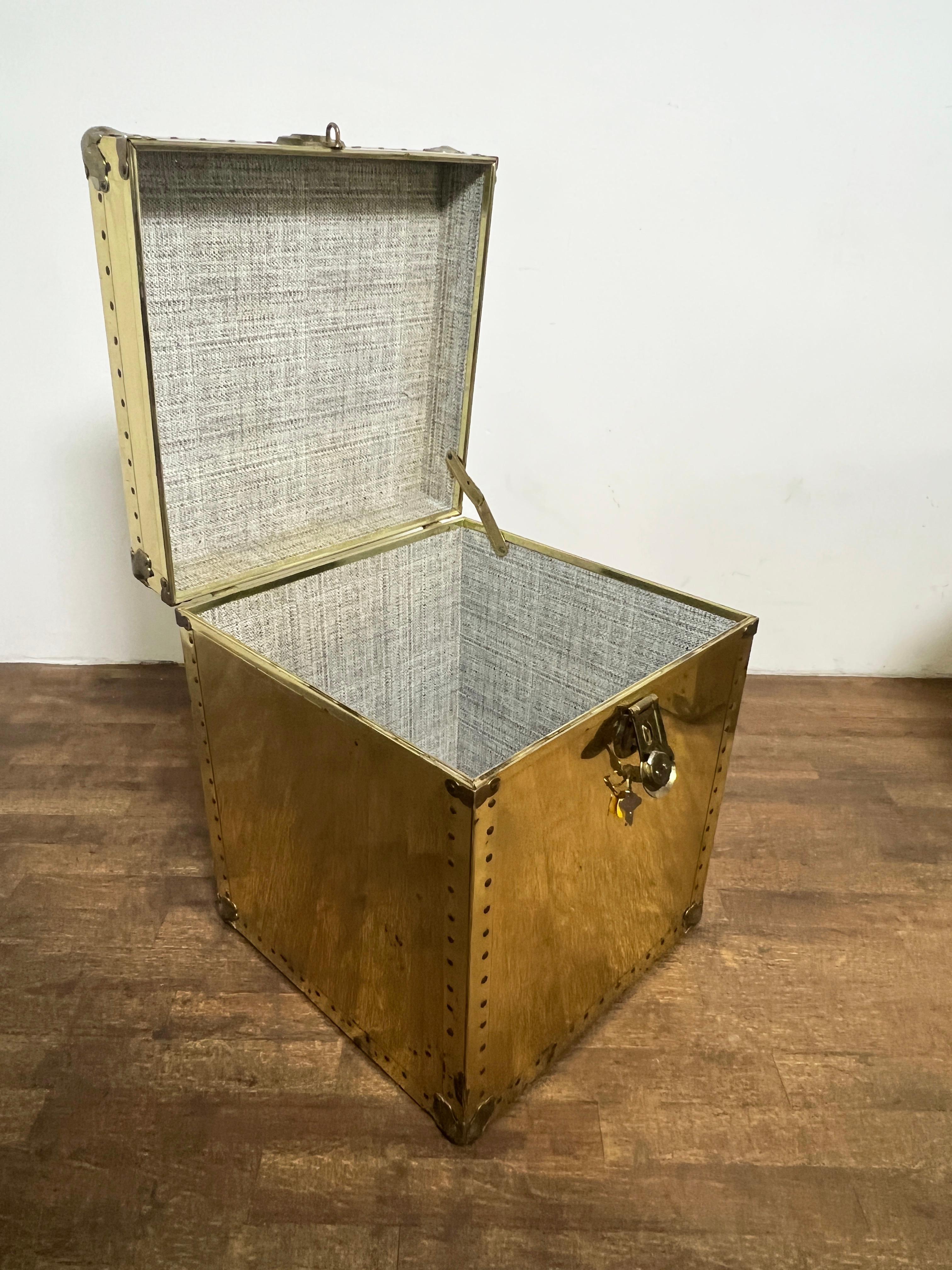 Pair of Side Table Brass Clad Trunks In The Style Of  Sarreid Circa 1970s For Sale 6