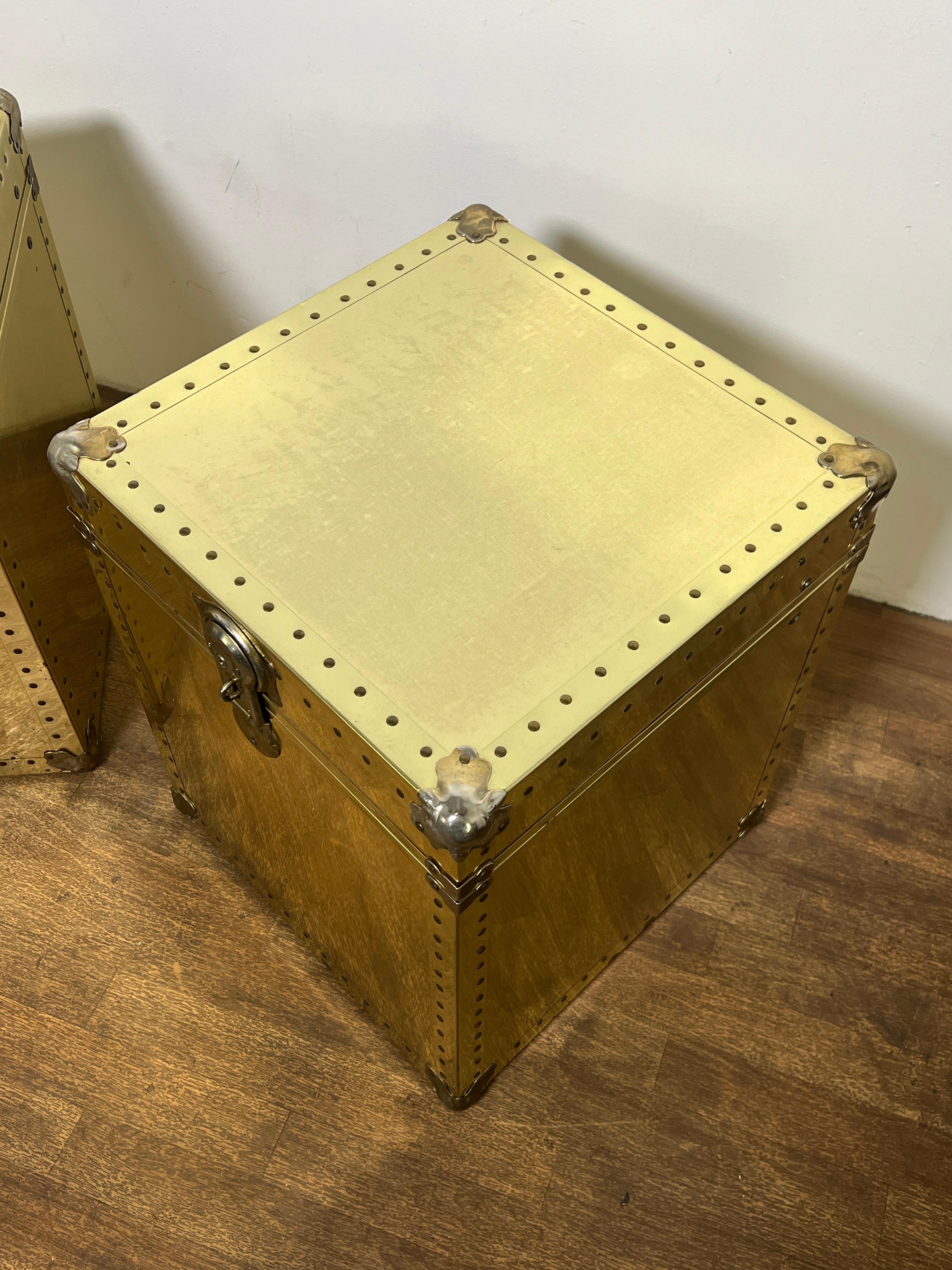 Pair of Side Table Brass Clad Trunks In The Style Of  Sarreid Circa 1970s For Sale 1