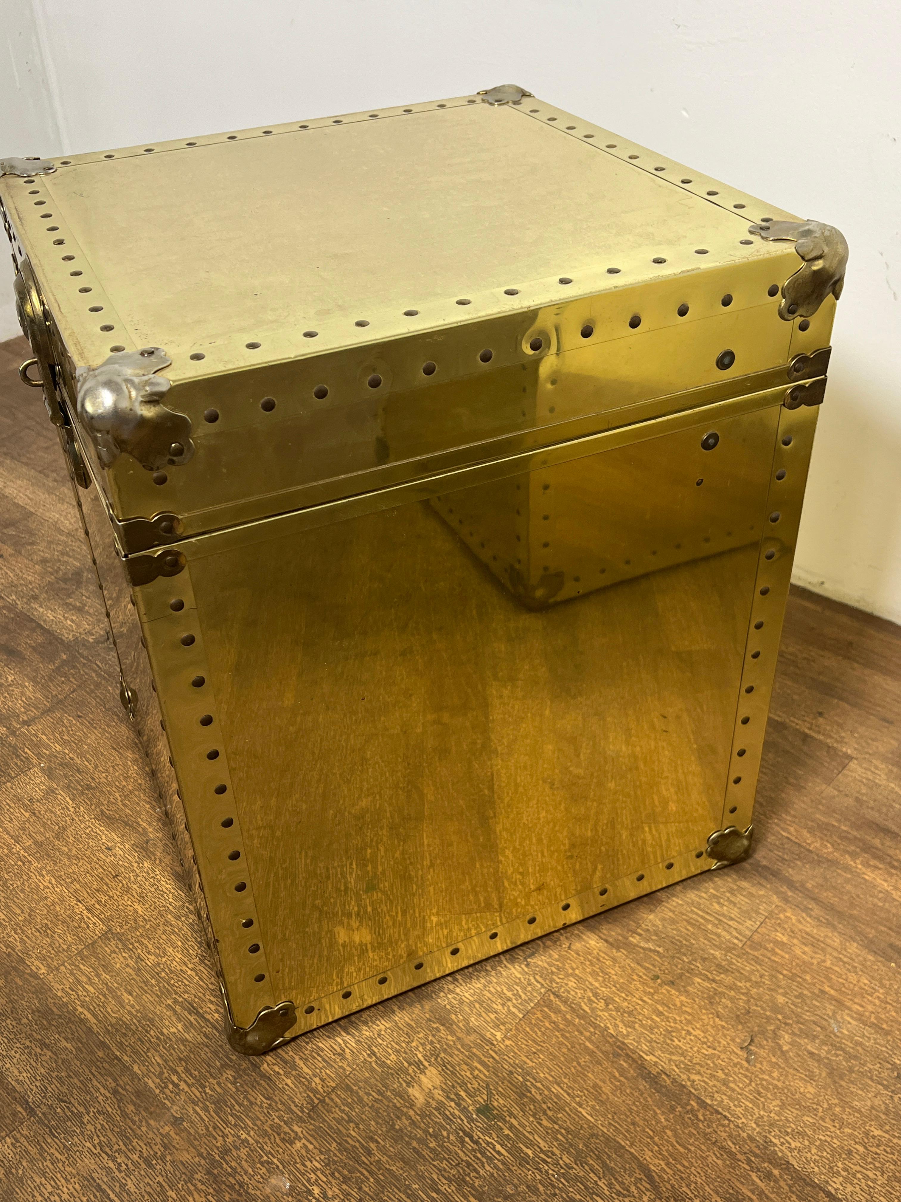 Pair of Side Table Brass Clad Trunks In The Style Of  Sarreid Circa 1970s For Sale 2