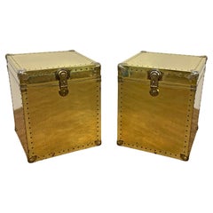 Pair of Side Table Brass Clad Trunks In The Style Of  Sarreid Circa 1970s