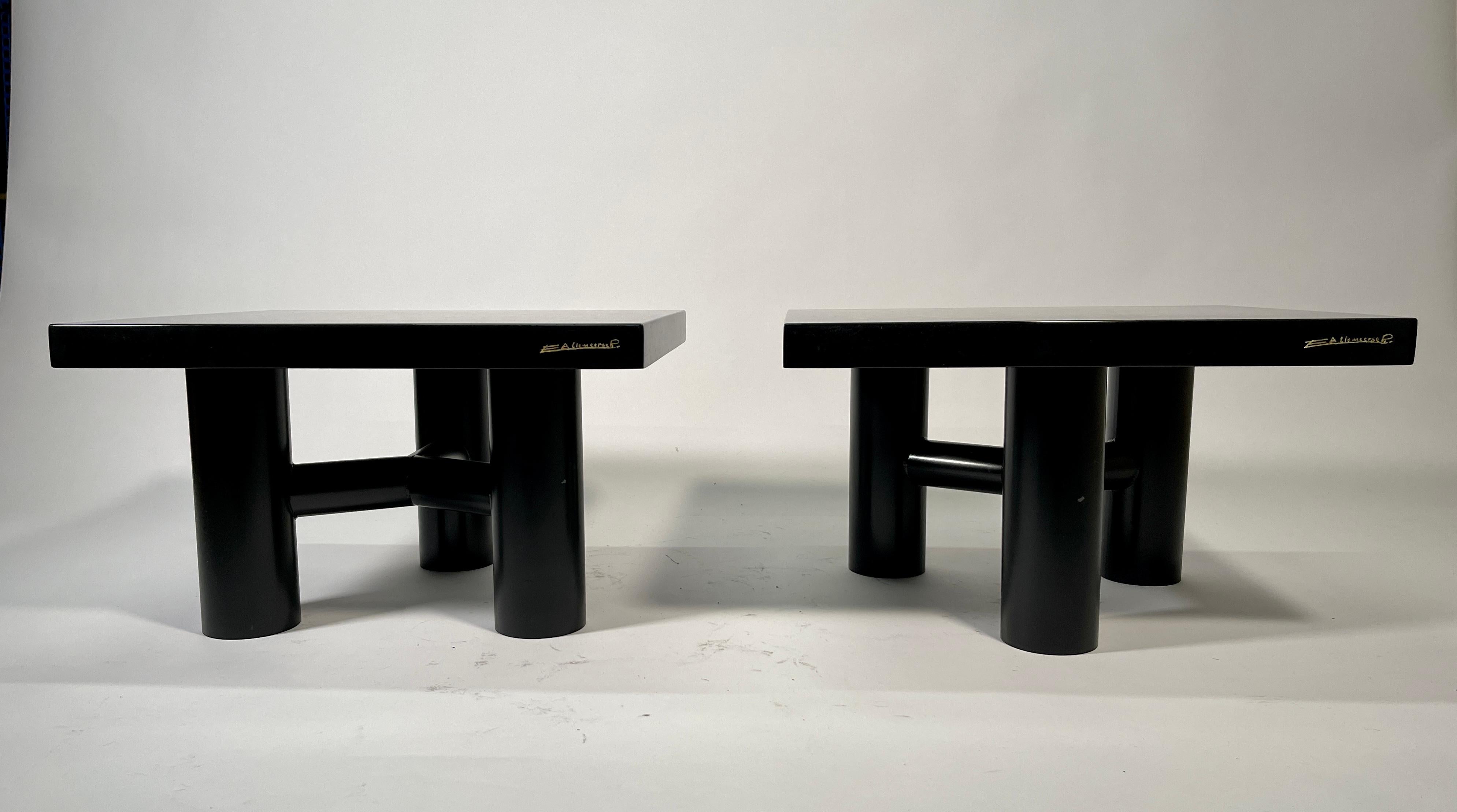 Steel Pair of Side Table by E. Allemeersch Black Resin Inlay Tiger Eyes For Sale