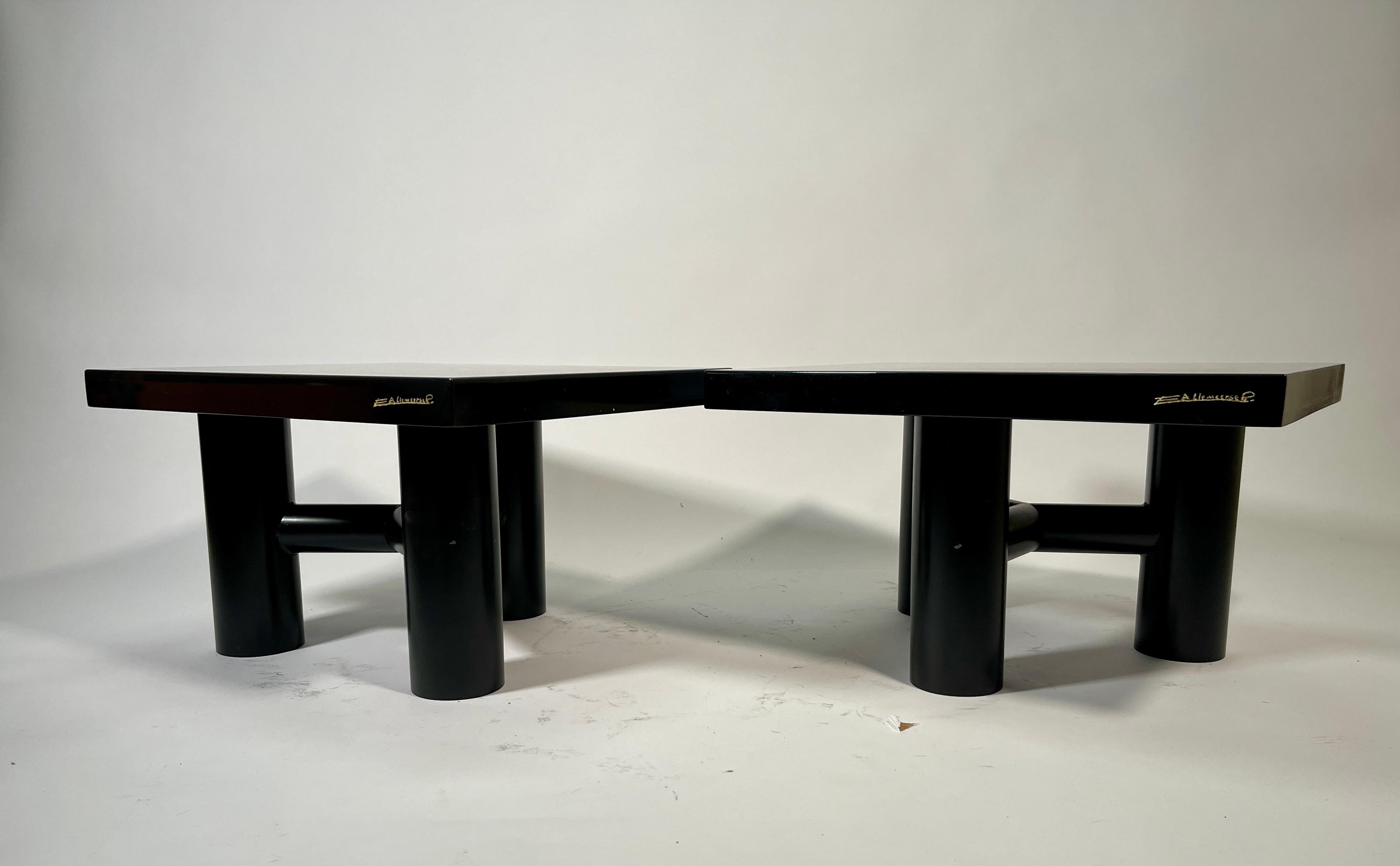 Pair of Side Table by E. Allemeersch Black Resin Inlay Tiger Eyes For Sale 2