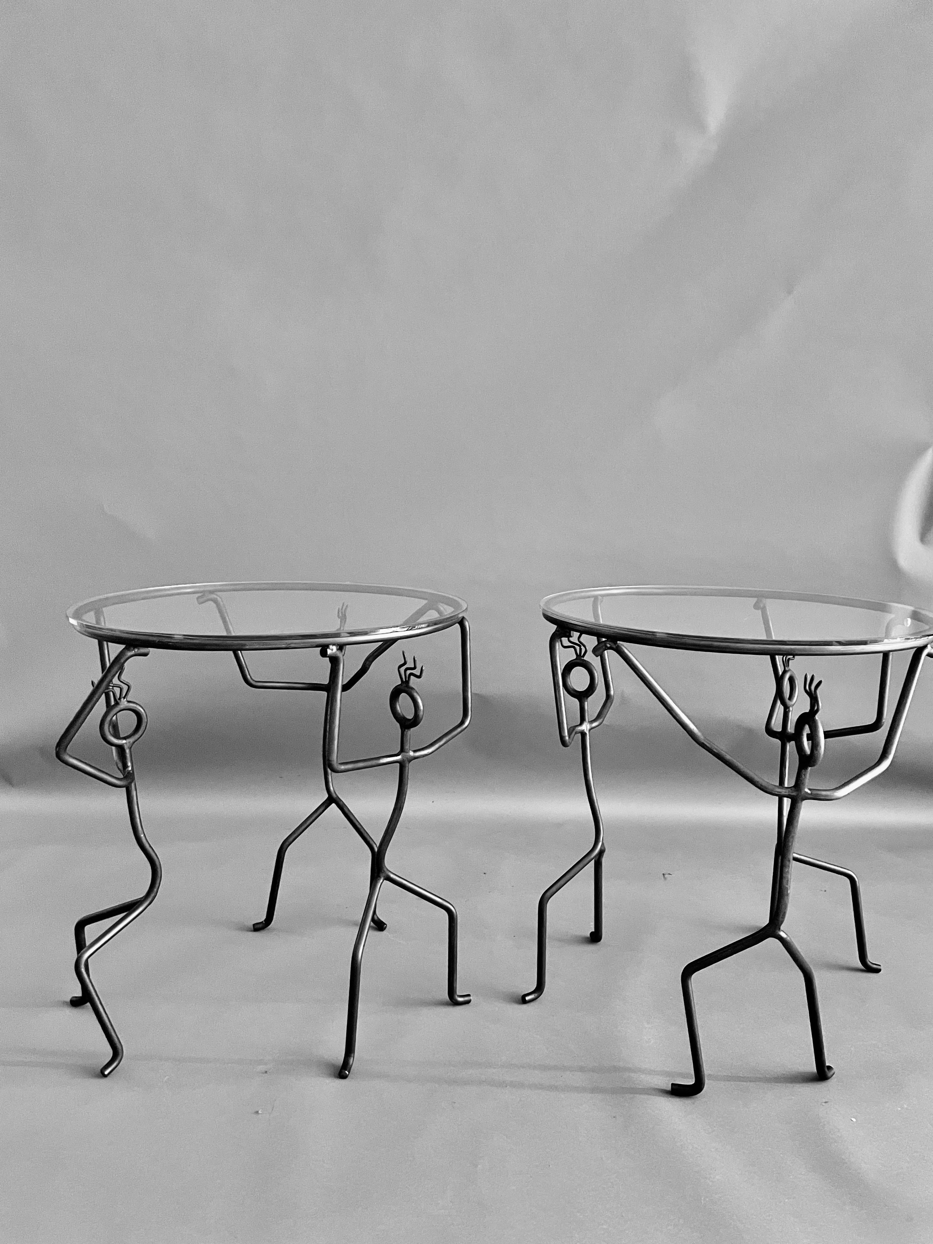 European Pair of wrought iron side table dancing ladies figure    Andre Dubreuil