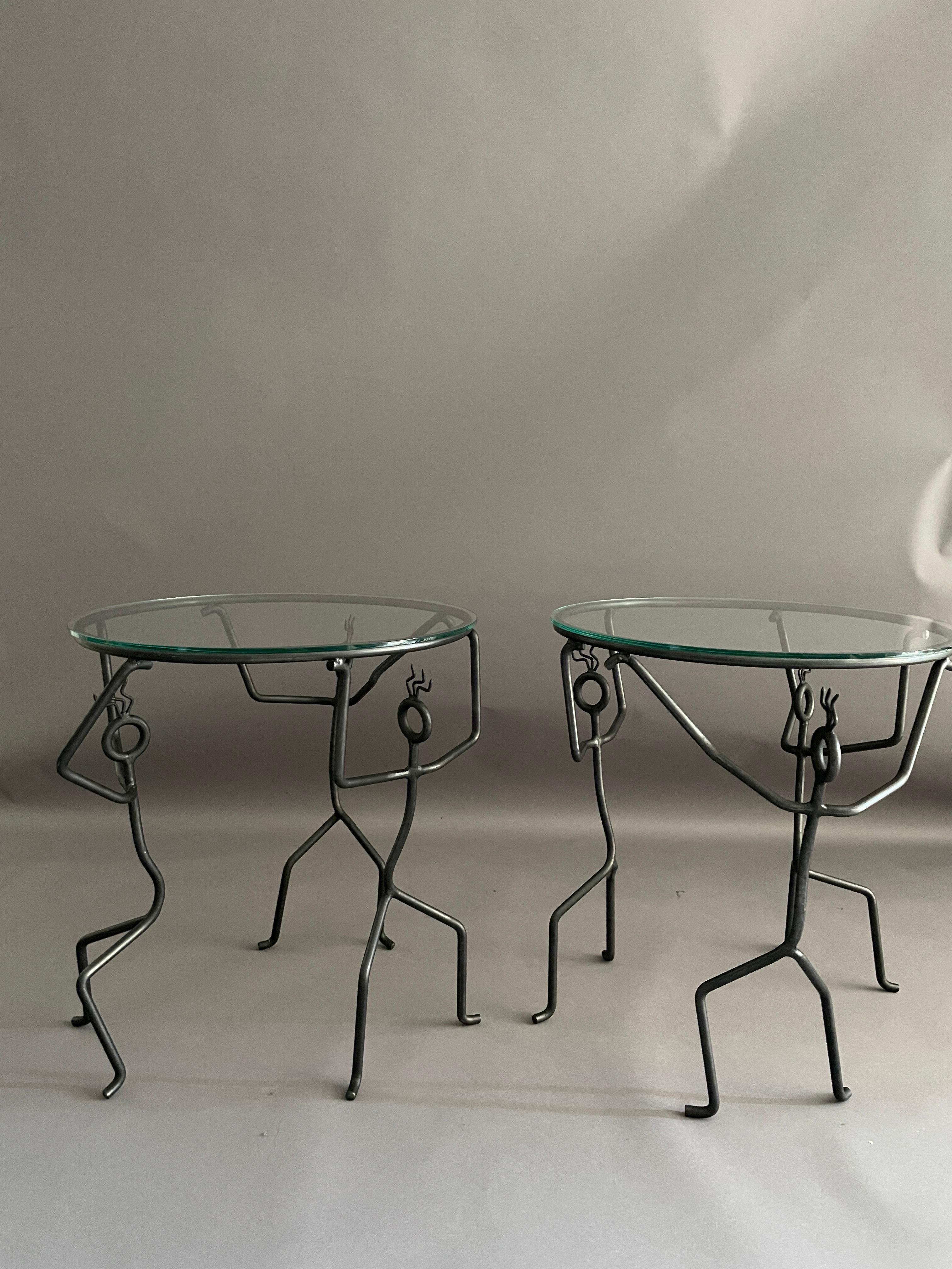Pair of wrought iron side table dancing ladies figure    Andre Dubreuil In Excellent Condition In London, GB