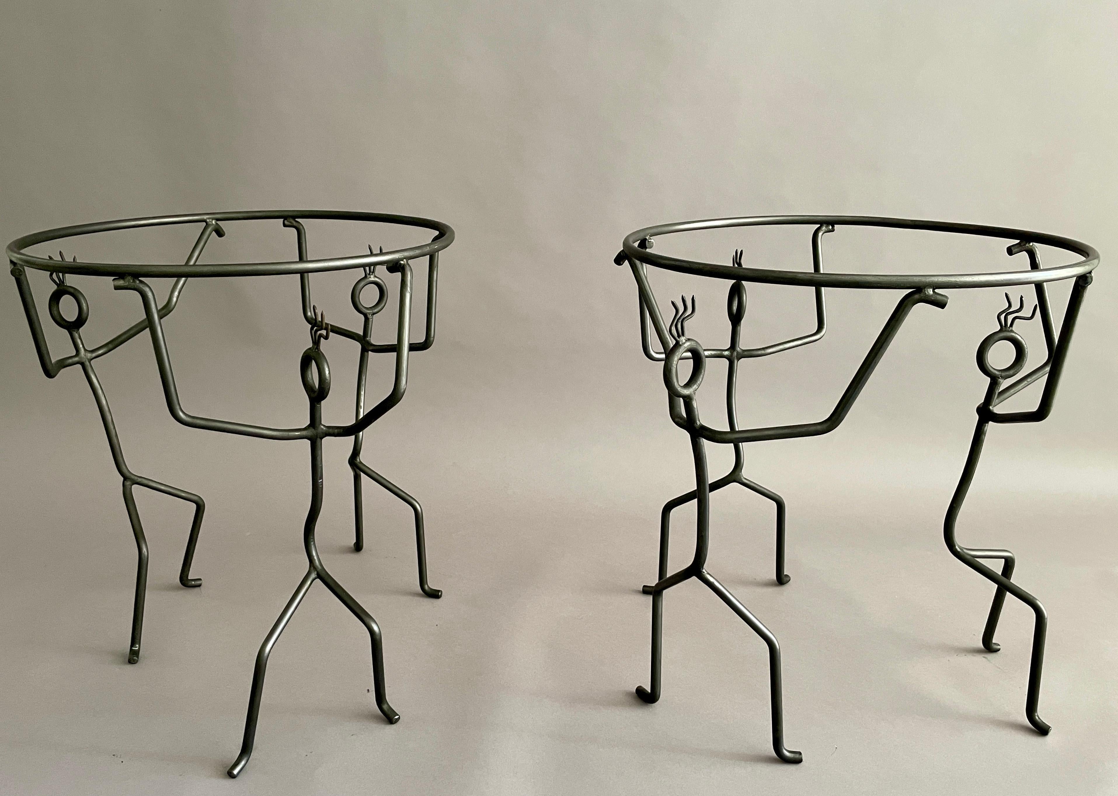 20th Century Pair of wrought iron side table dancing ladies figure    Andre Dubreuil