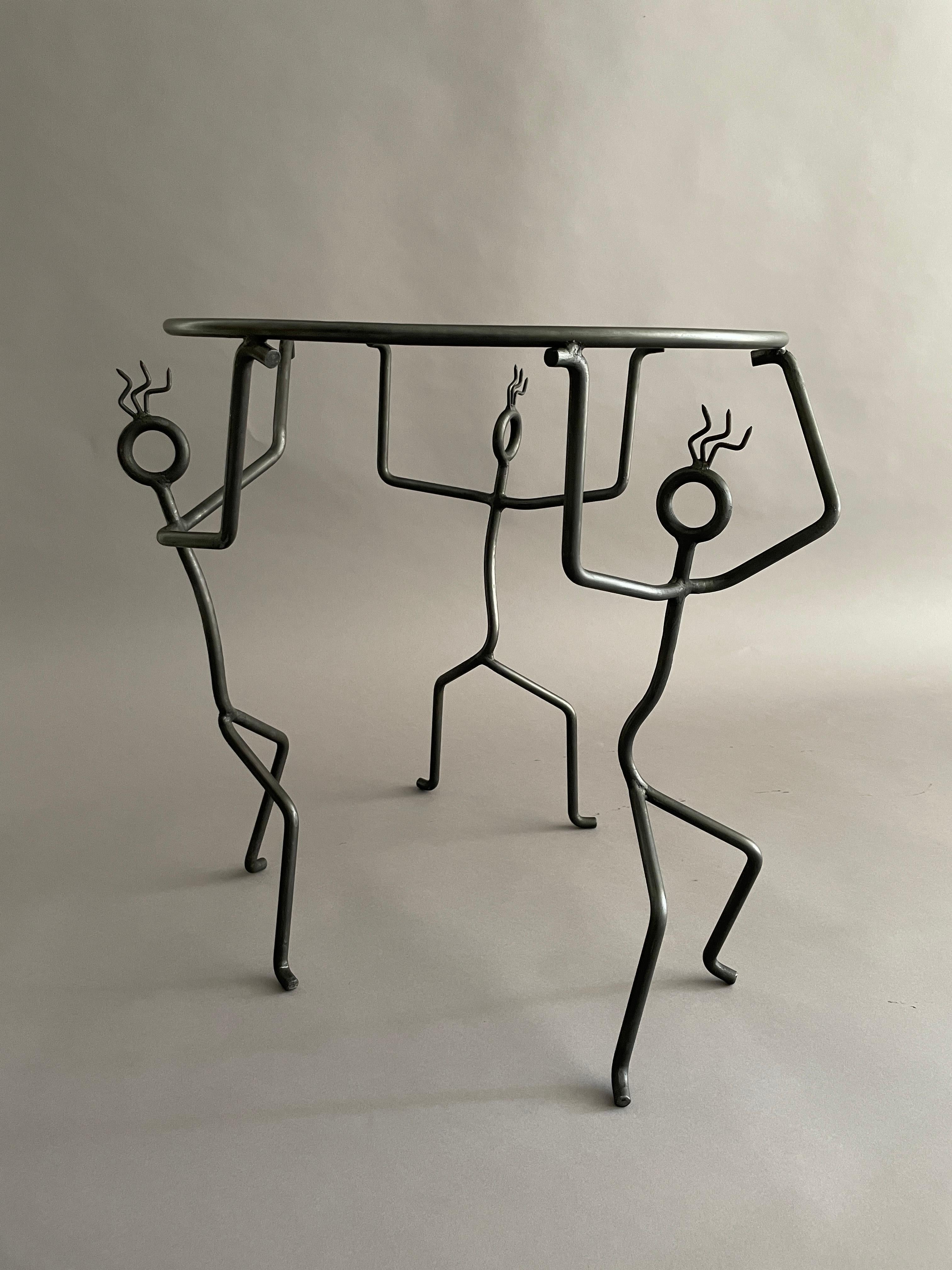 Wrought Iron Pair of wrought iron side table dancing ladies figure    Andre Dubreuil
