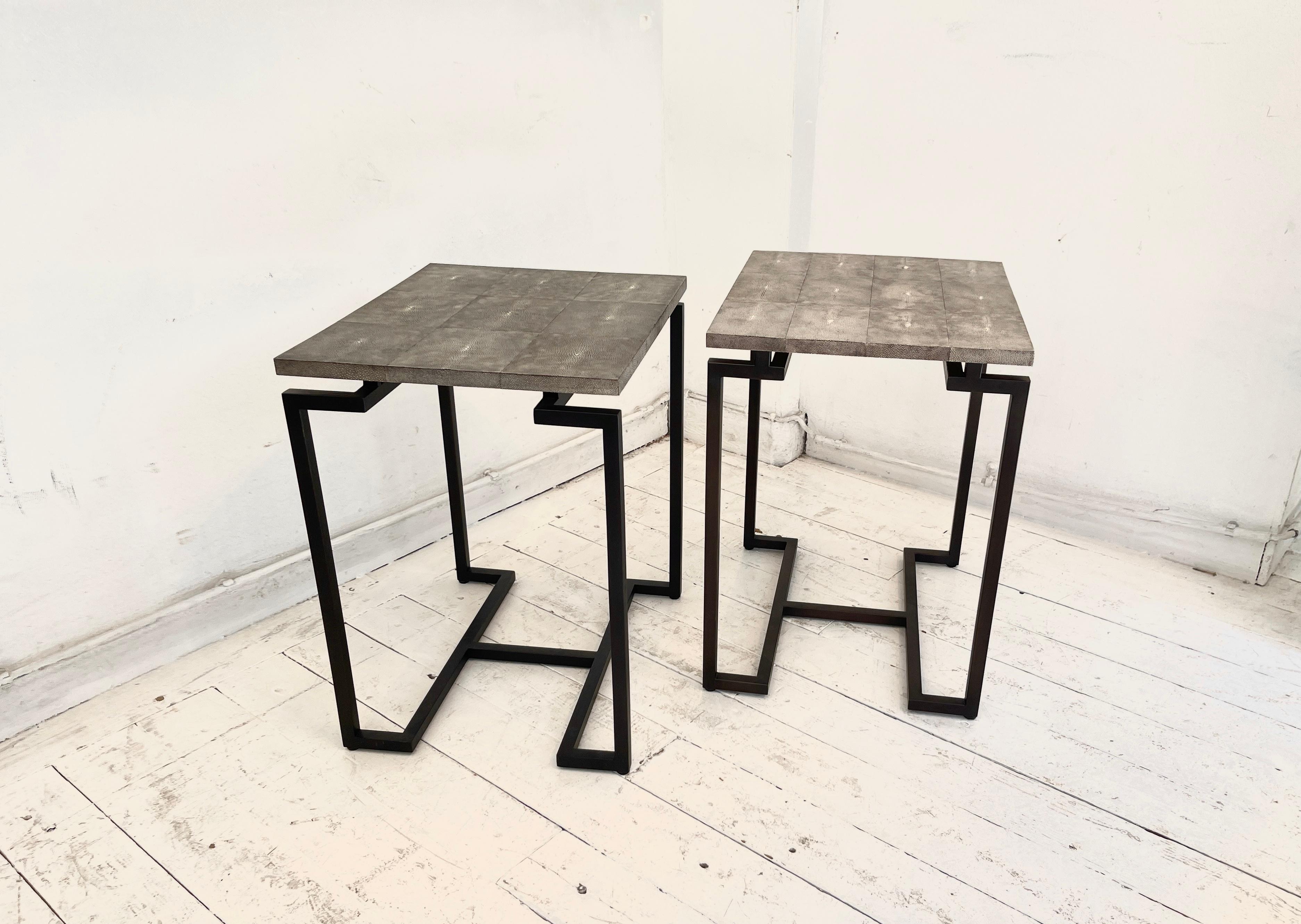 Mid-Century Modern Pair of Side Table in Galuchat For Sale