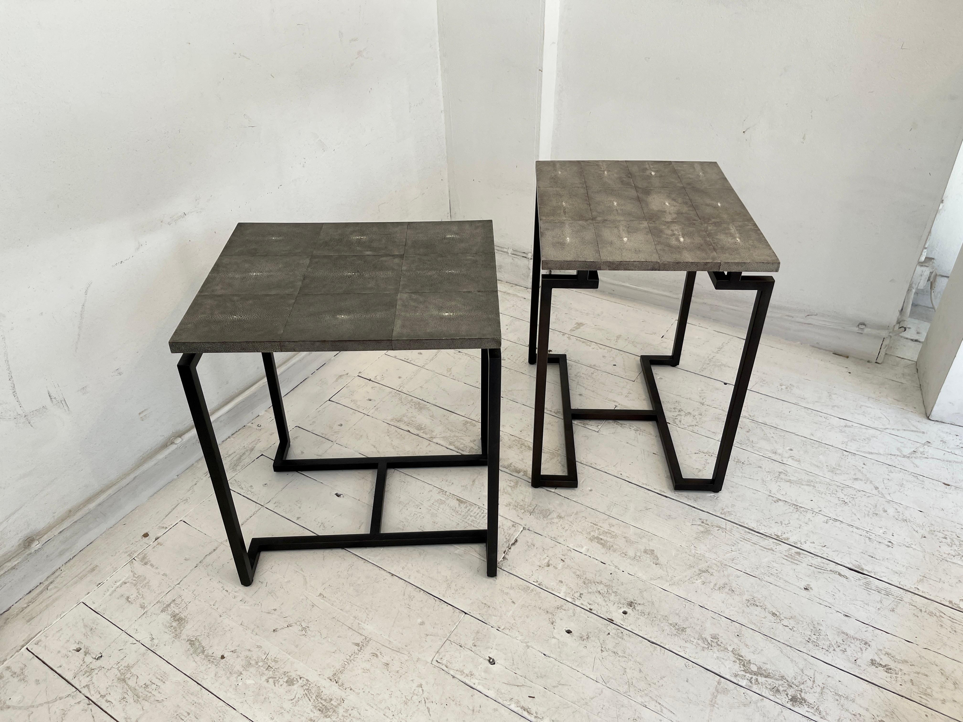 Late 20th Century Pair of Side Table in Galuchat For Sale