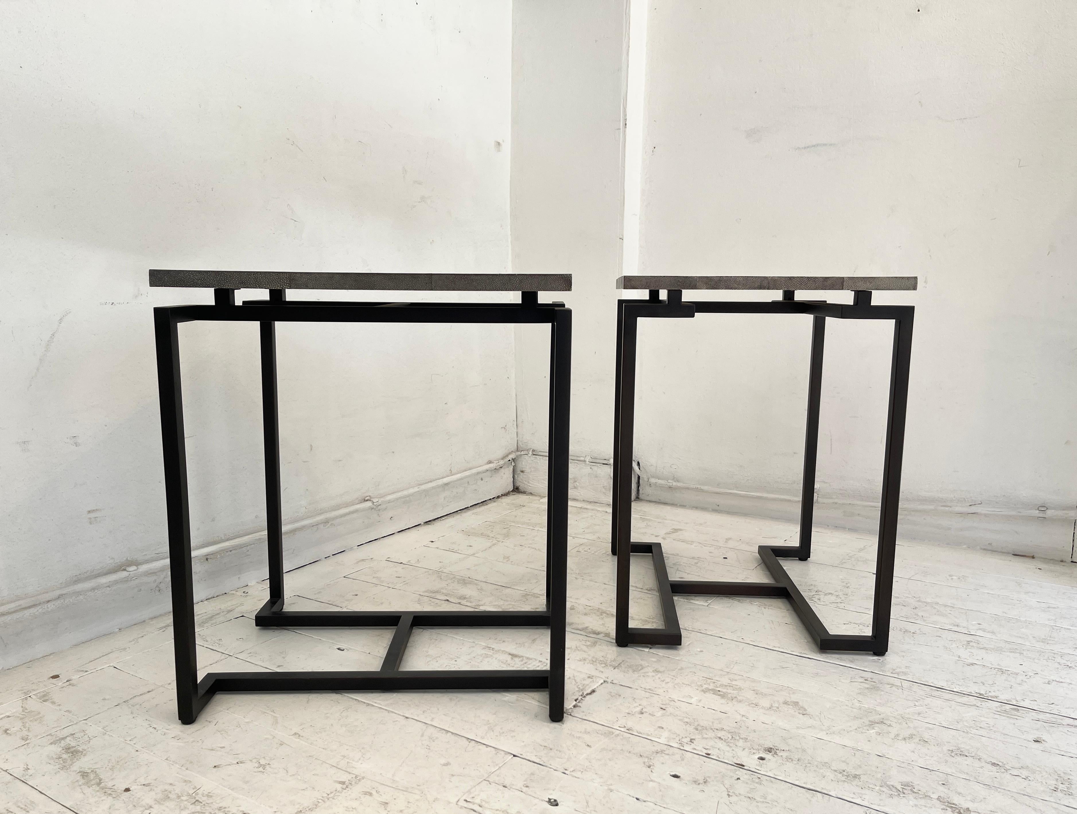 Metal Pair of Side Table in Galuchat For Sale