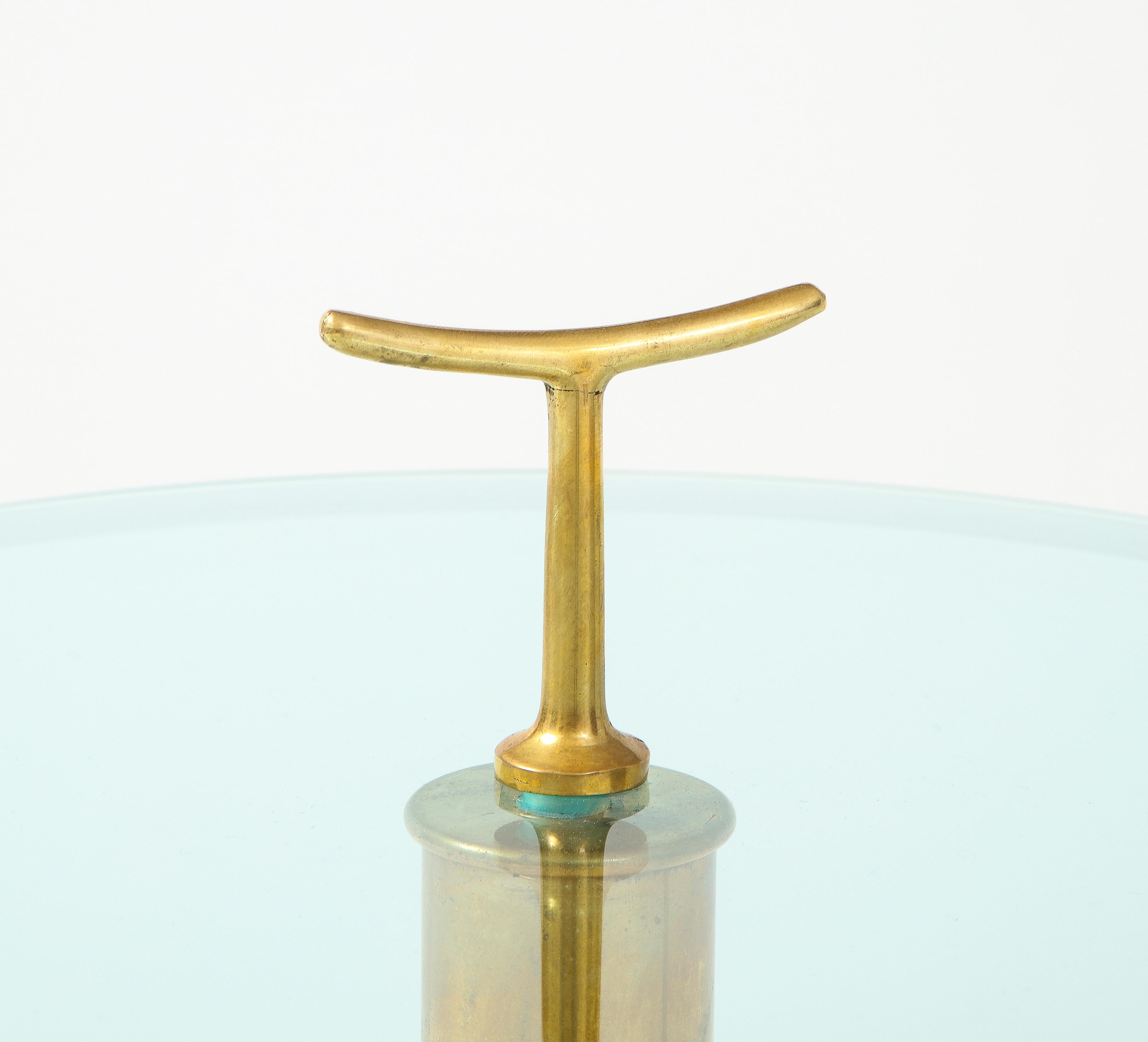 Contemporary Italian Pair of Side Tables in Glass and Brass For Sale 1