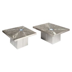 Pair of Side Table in Stainless Steel Mosaic Inlay Agates by Stan Usel