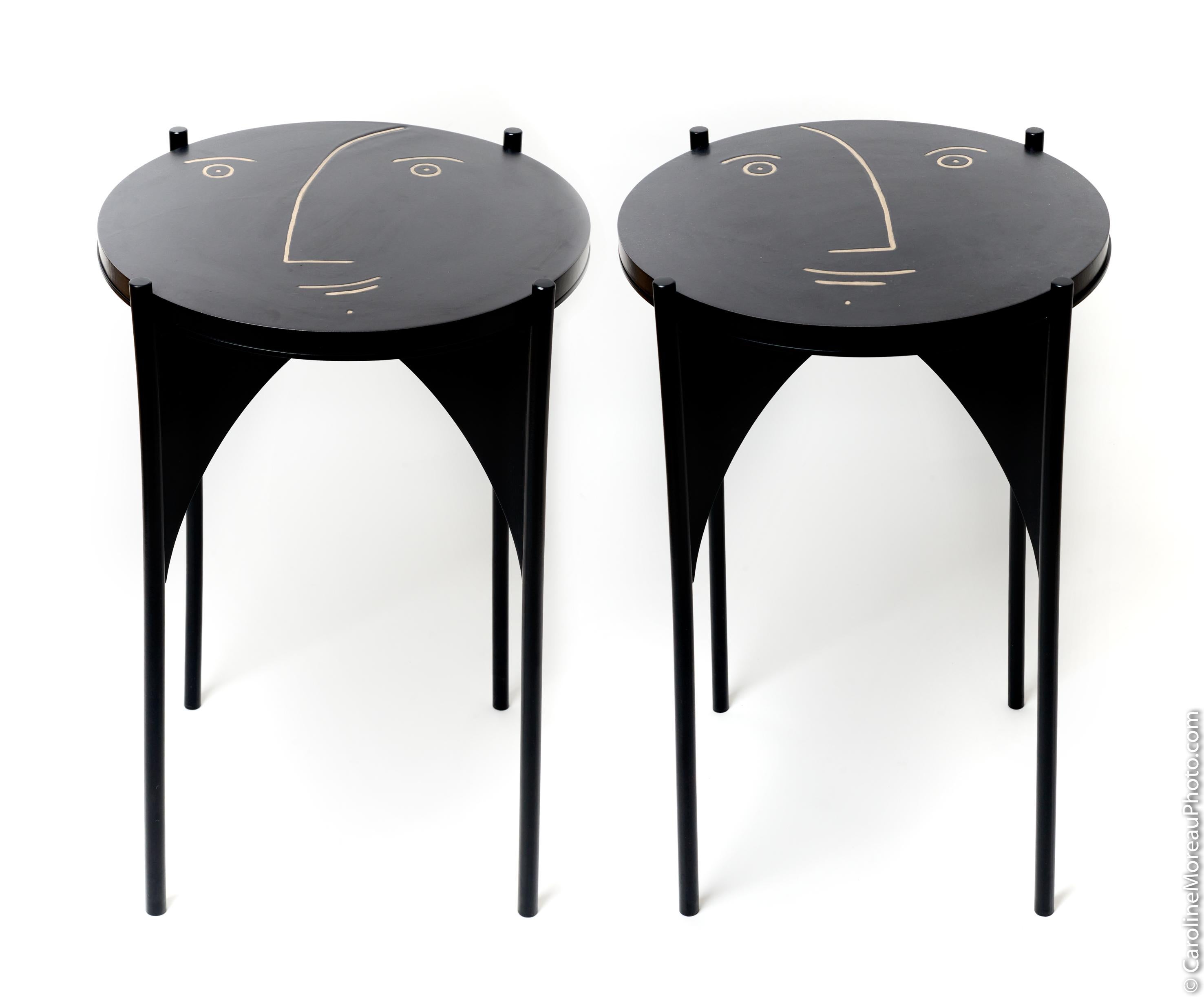 Paire de tables d'appoint avec cadre en métal noir et plateau en céramique par Dalo Excellent état - En vente à Paris, FR