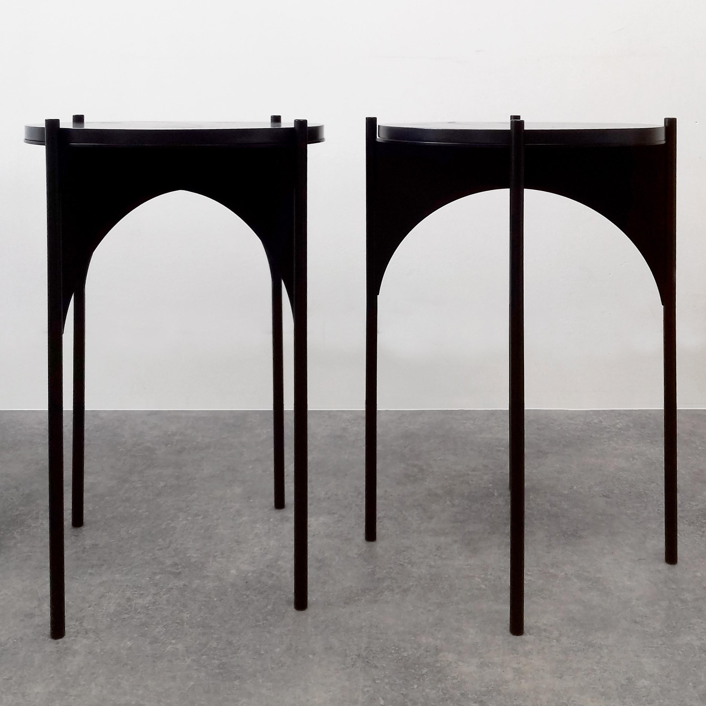 Contemporary Pair of Side Tables Black Metal Frame and Ceramic Tops by Dalo For Sale