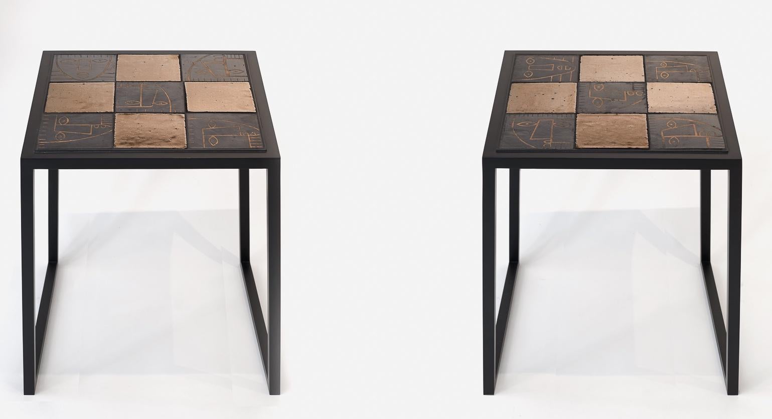 Pair of Side Tables Black Metal Frame and Ceramic Tops by Dalo 1