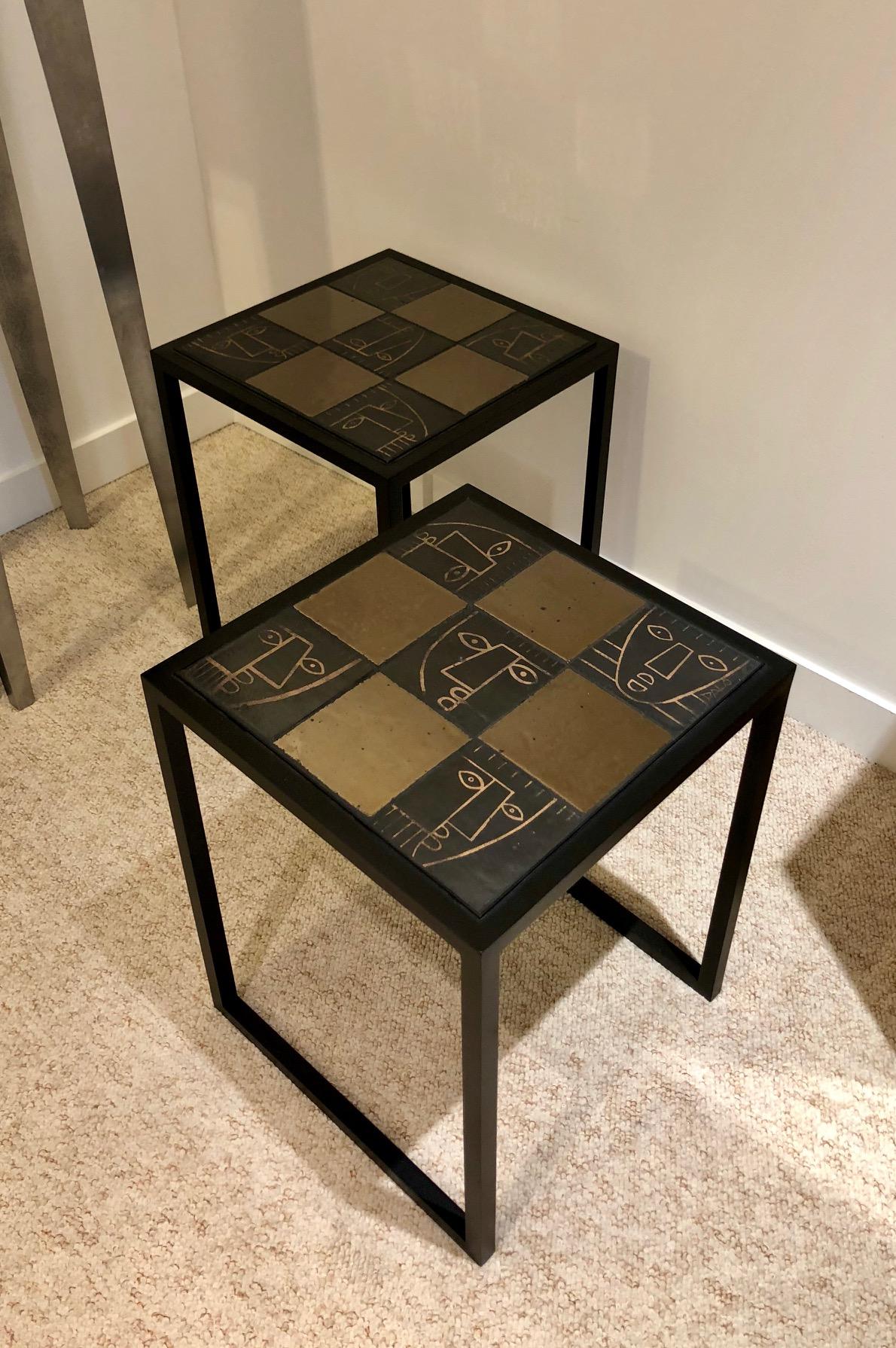 Pair of Side Tables Black Metal Frame and Ceramic Tops by Dalo 2