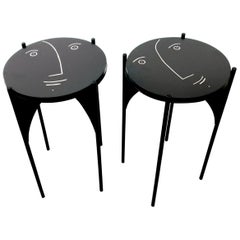 Pair of Side Tables Black Metal Frame and Ceramic Tops by Dalo