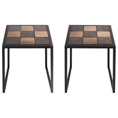 Pair of Side Tables Black Metal Frame and Ceramic Tops by Dalo