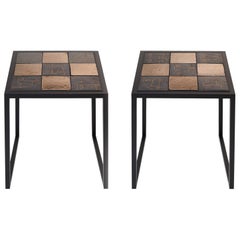 Pair of Side Tables Black Metal Frame and Ceramic Tops by Dalo