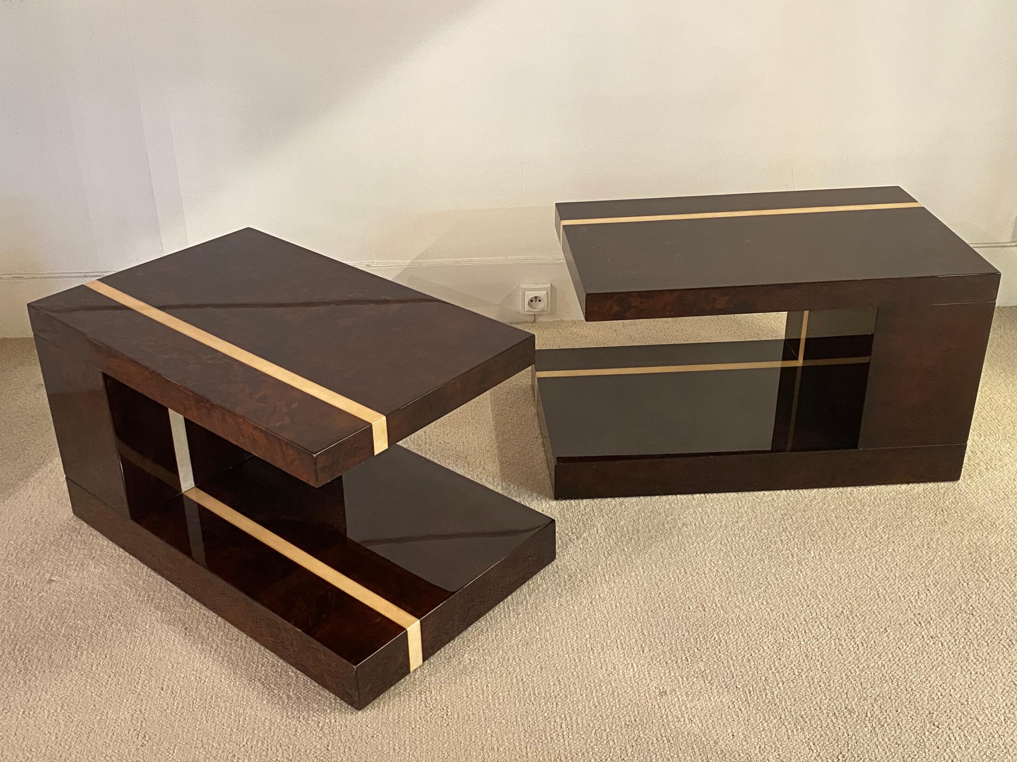 Goatskin Pair of Side Tables by Aldo Tura