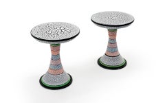 Pair of Side Tables by Amy Kline, One of a Kind, Porcelain Signed and Dated