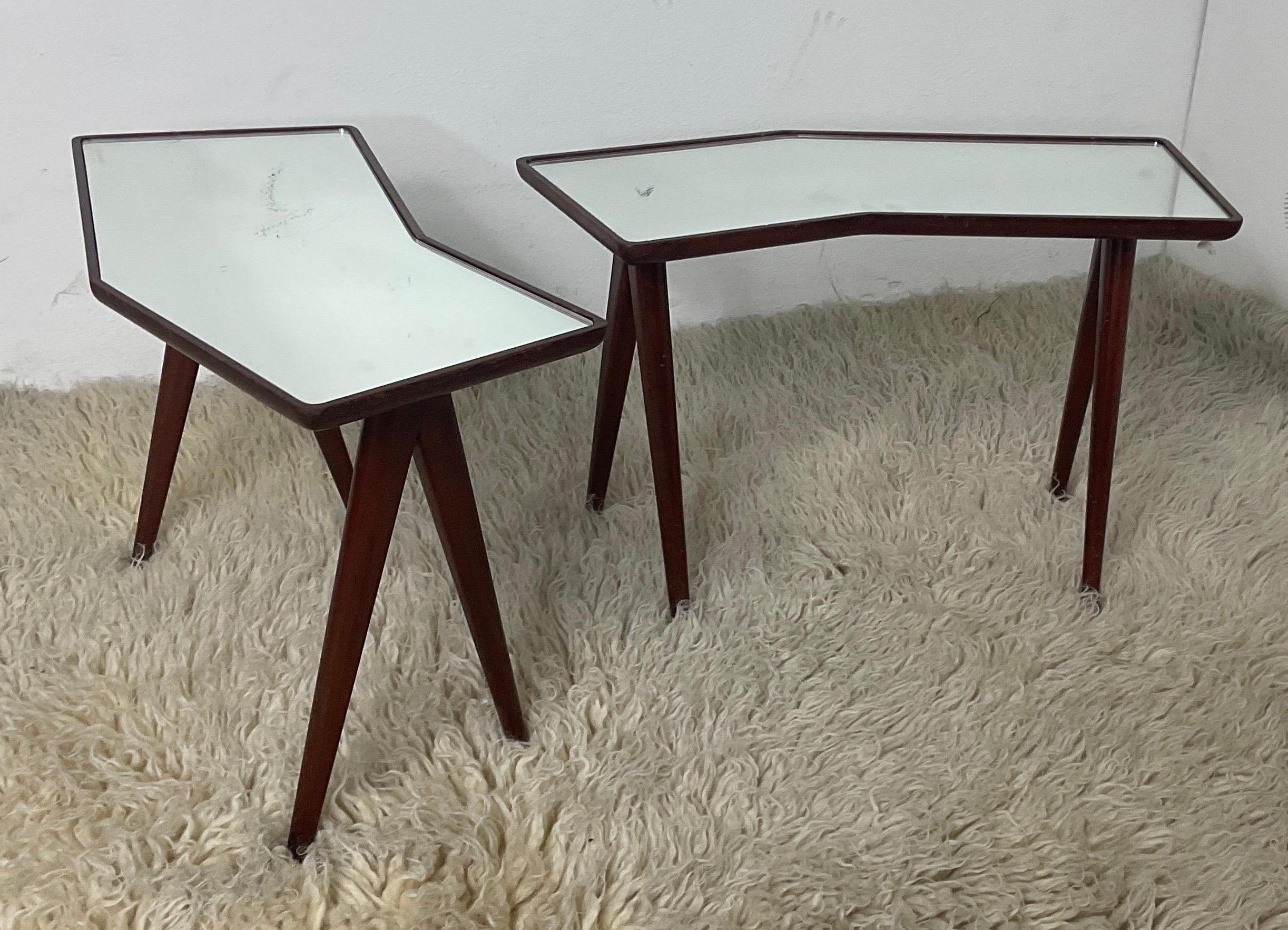 Mirror Pair of side tables by Gio Ponti for Fontana Arte, 1950s For Sale