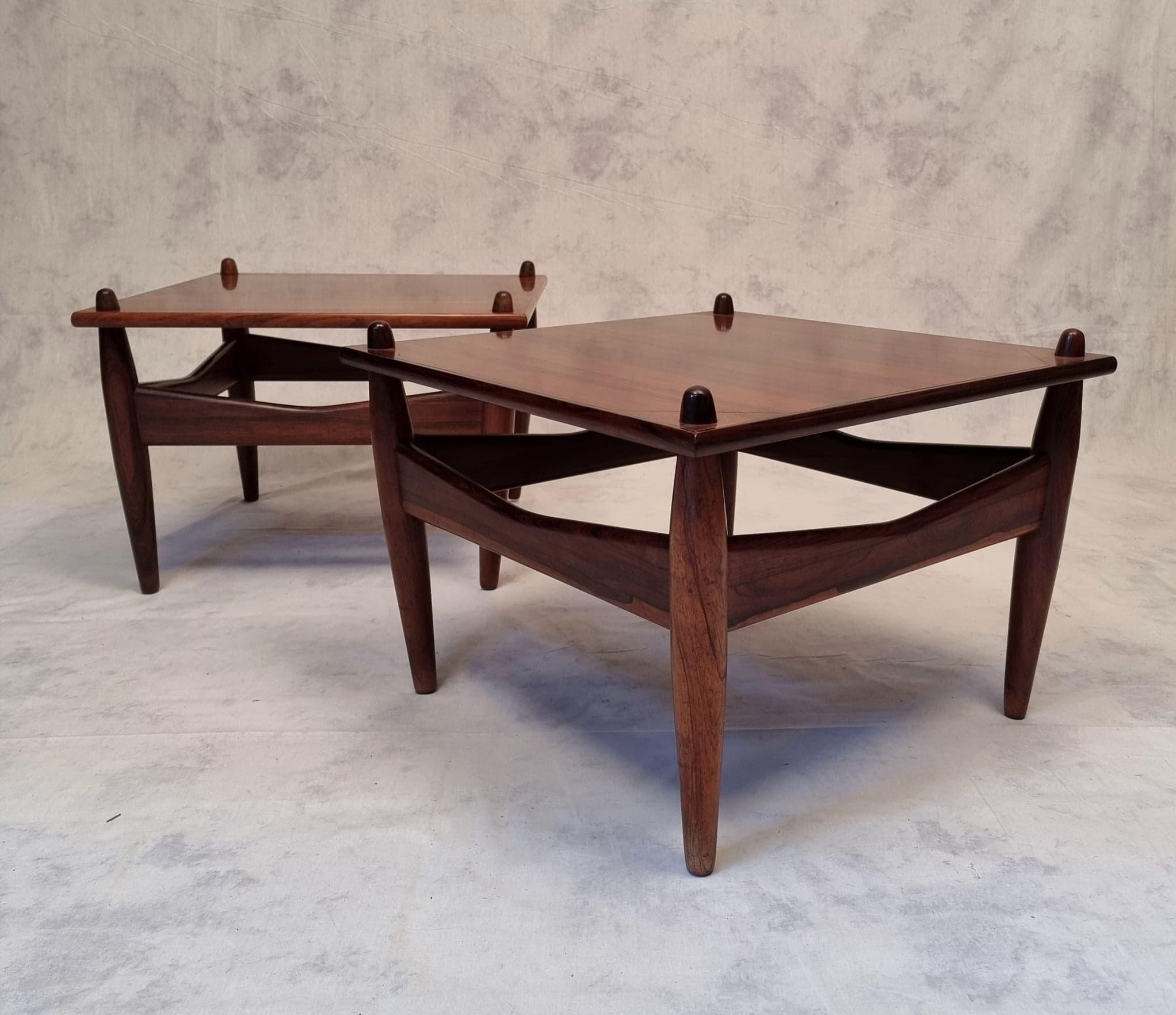 Incrusté Paire de tables d'appoint par Illum Wikkels N272, bois de rose, vers 1950 en vente