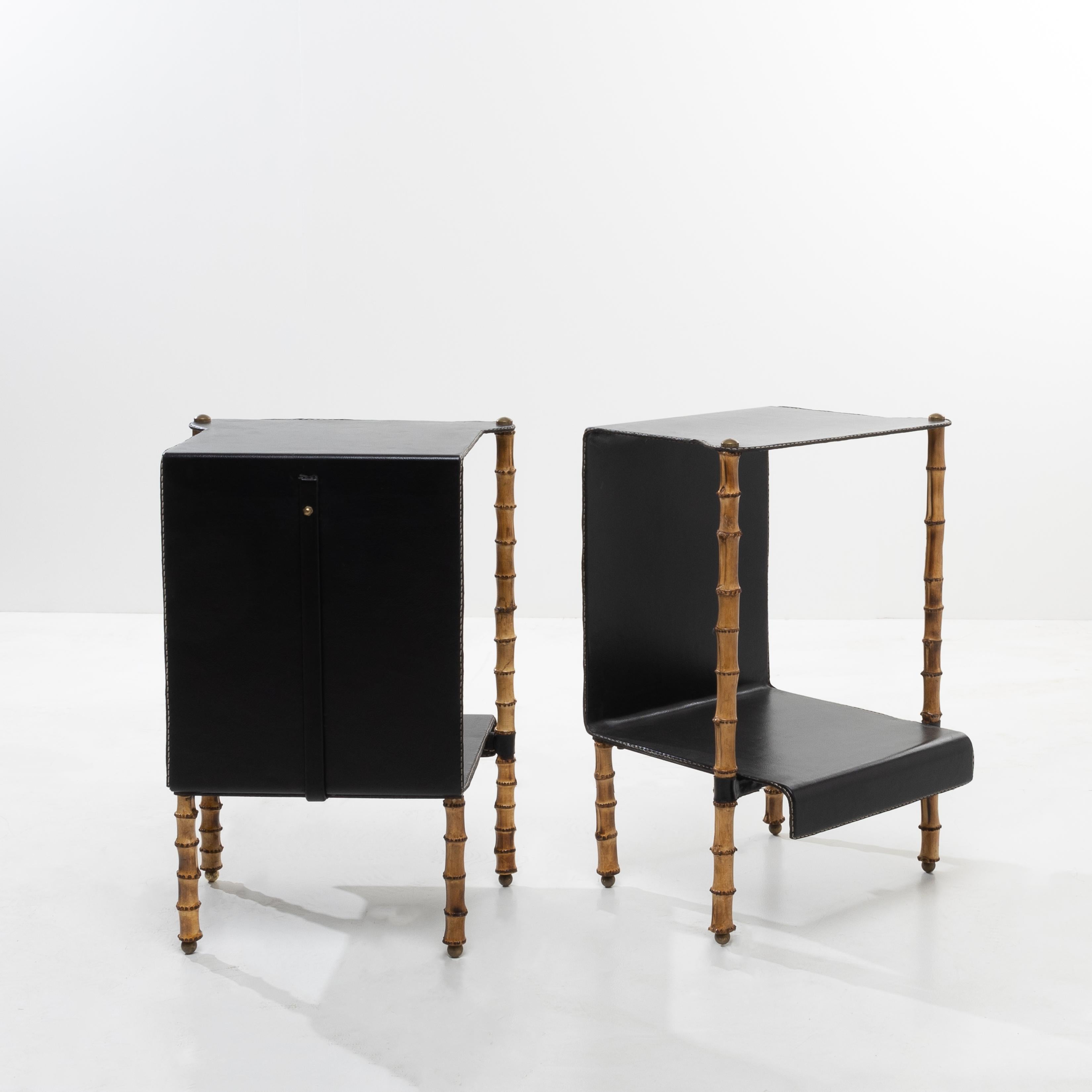French Pair of side tables by Jacques Adnet – Compagnie des Arts Français For Sale