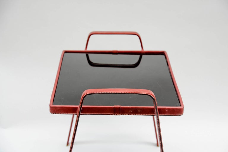 Leather Pair of Side Tables by Jacques Adnet