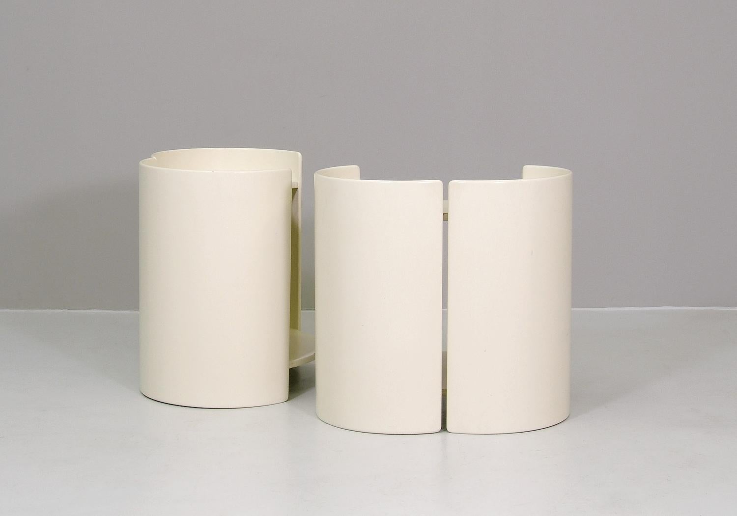 Two side table, model 'GEA' made of w
white lacquered layered wood 
Dimensions / W.54cm, D.42cm, H.53cm
Design / Kazuhide Takahama
Manufacturer / Gavina Italy 1961

cf. Repertorio, Gramigna, Arnoldo Mandadori. fig. p. 174.