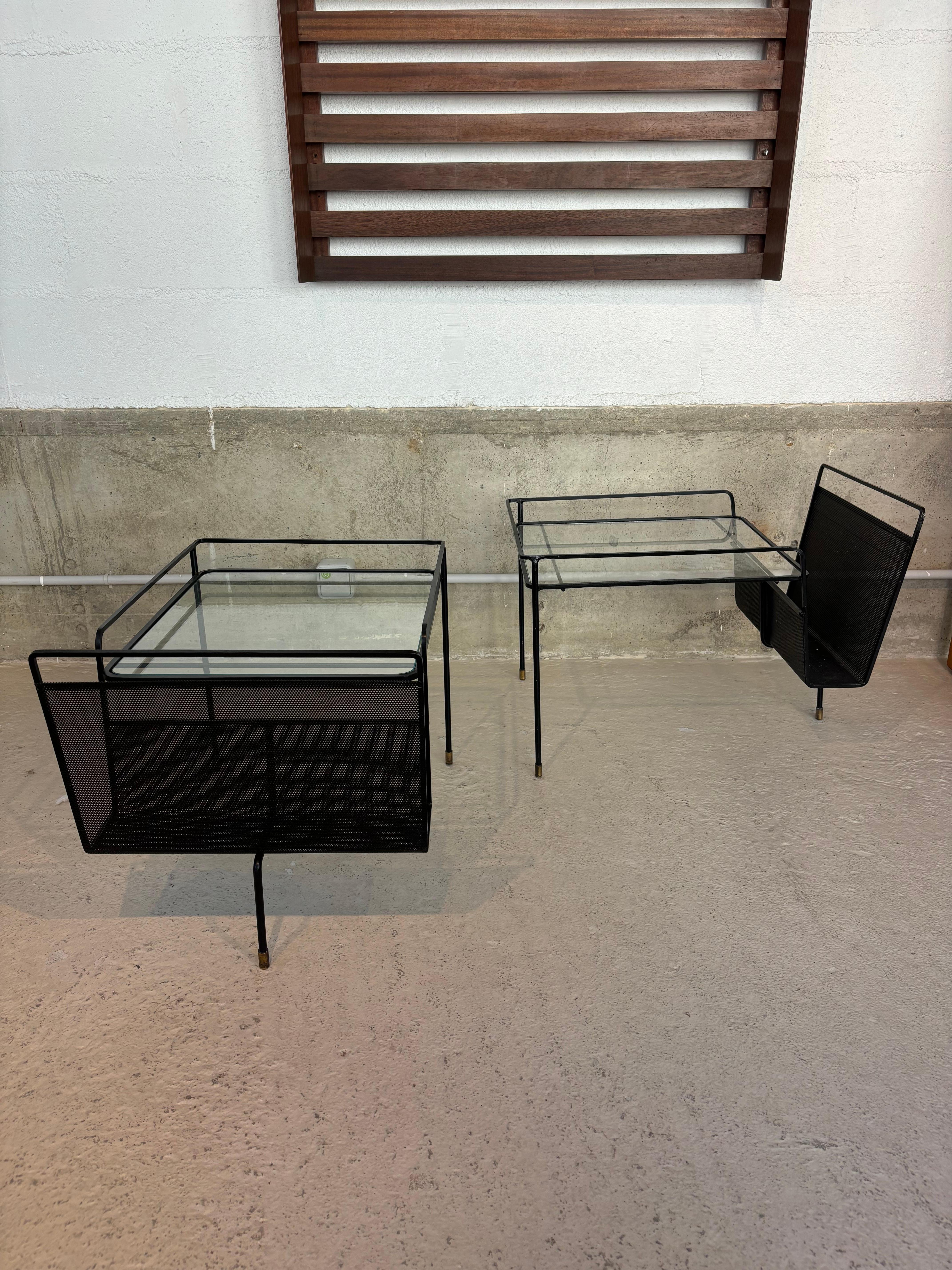 French Pair of side tables by Mathieu Matégot For Sale