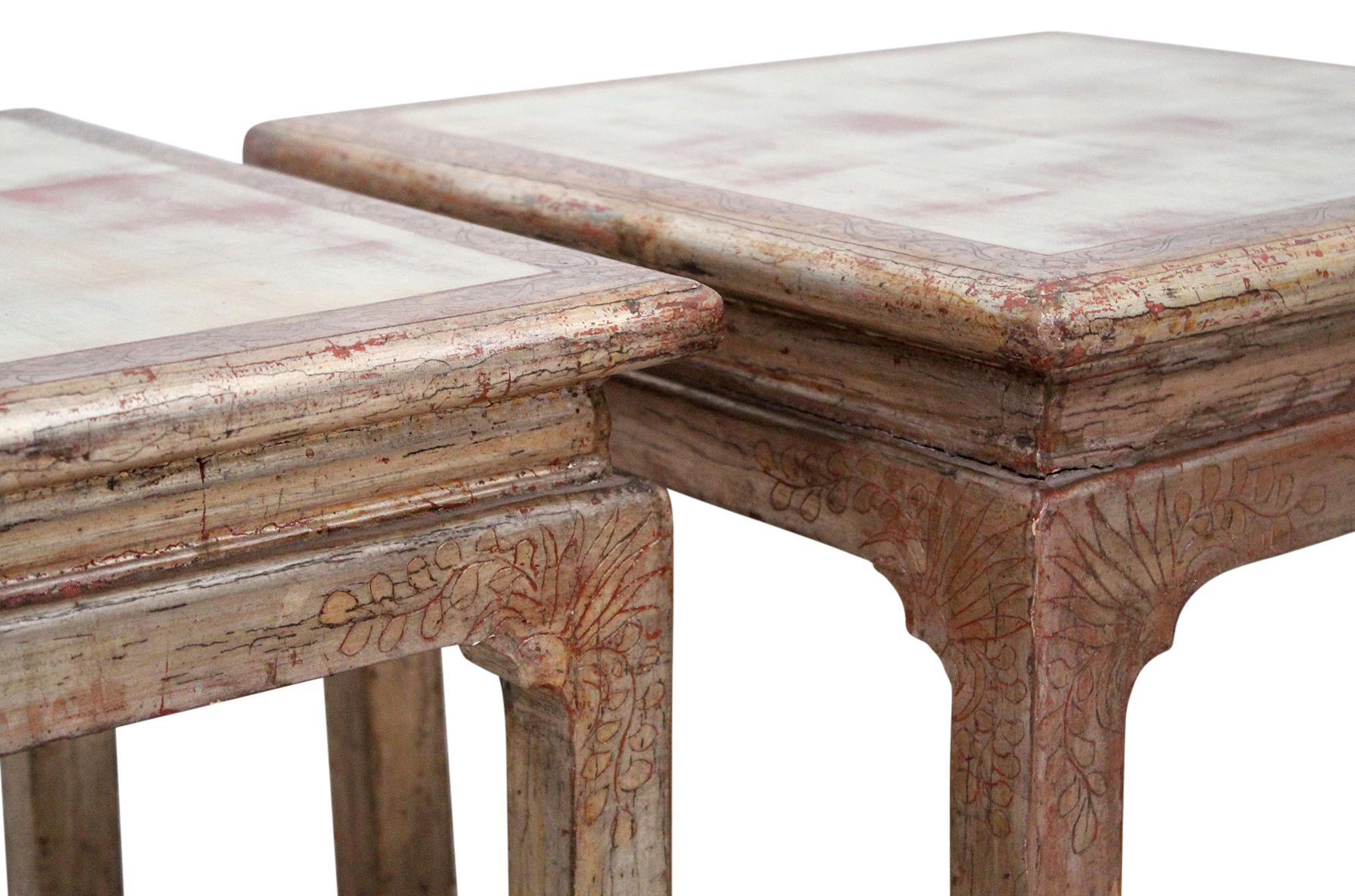 Silver Leaf Pair of Side Tables by Max Kuehne