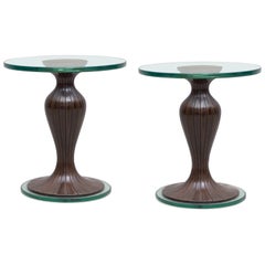 Pair of Side Tables by Osvaldo Borsani, Walnut, Brass, Italy, 1950