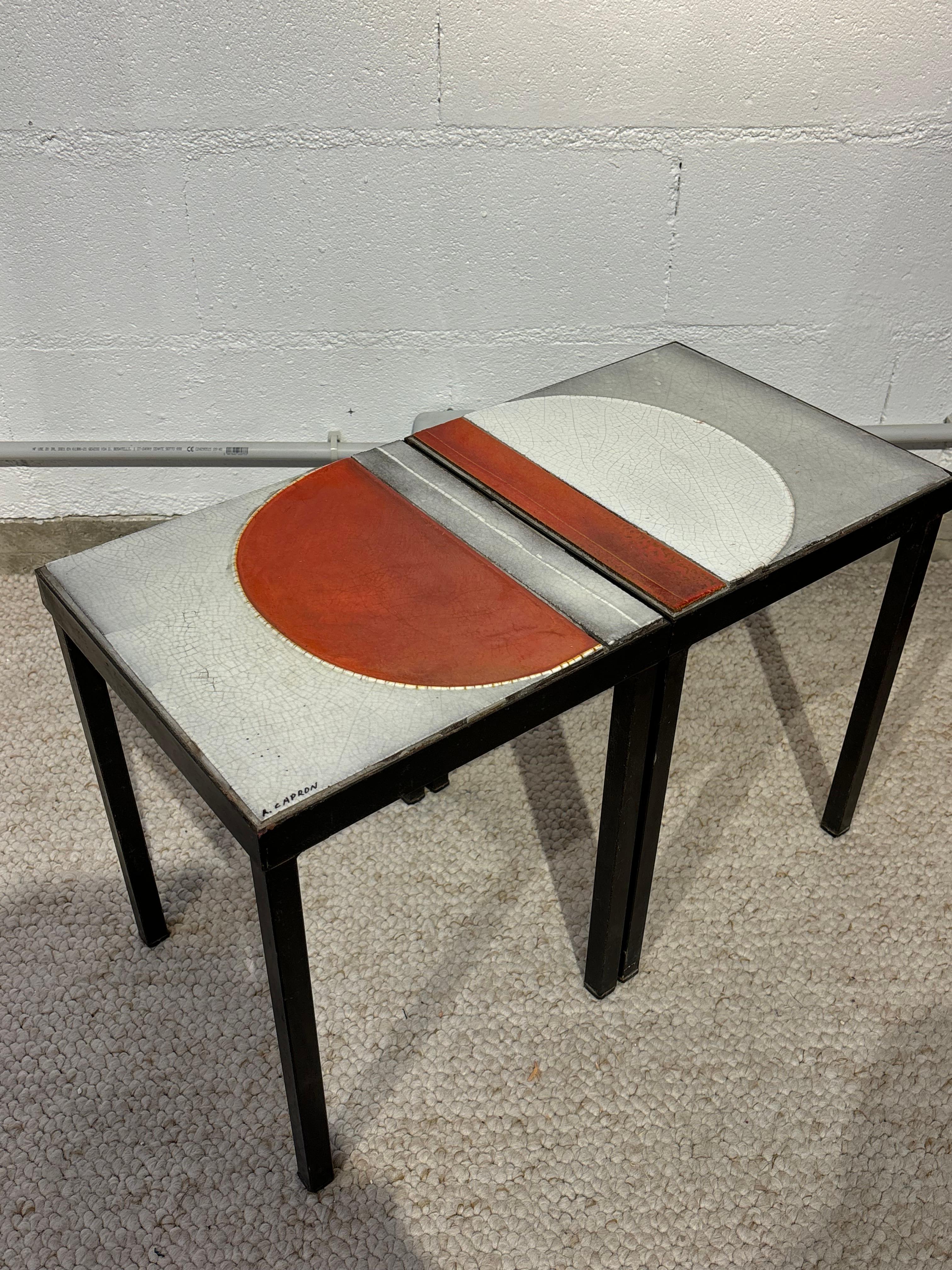 Francese Pair of side tables by Roger Capron in vendita