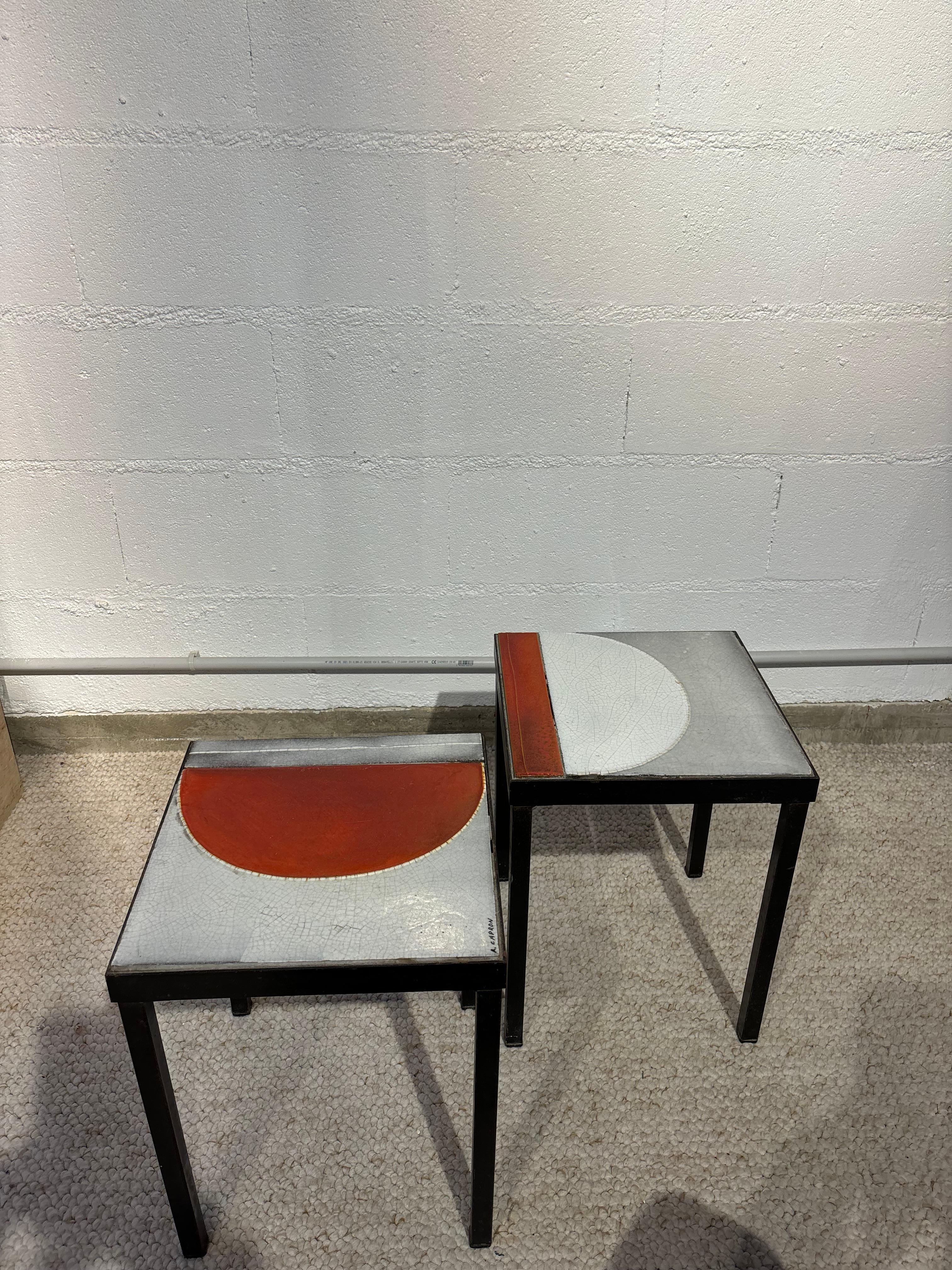 Metà XX secolo Pair of side tables by Roger Capron in vendita