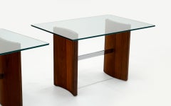 Pair of Side Tables by Vladimir Kagan, Walnut, Chrome, and Glass