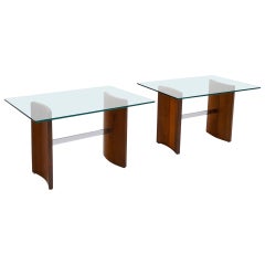 Pair of Side Tables by Vladimir Kagan, Walnut, Chrome, and Glass