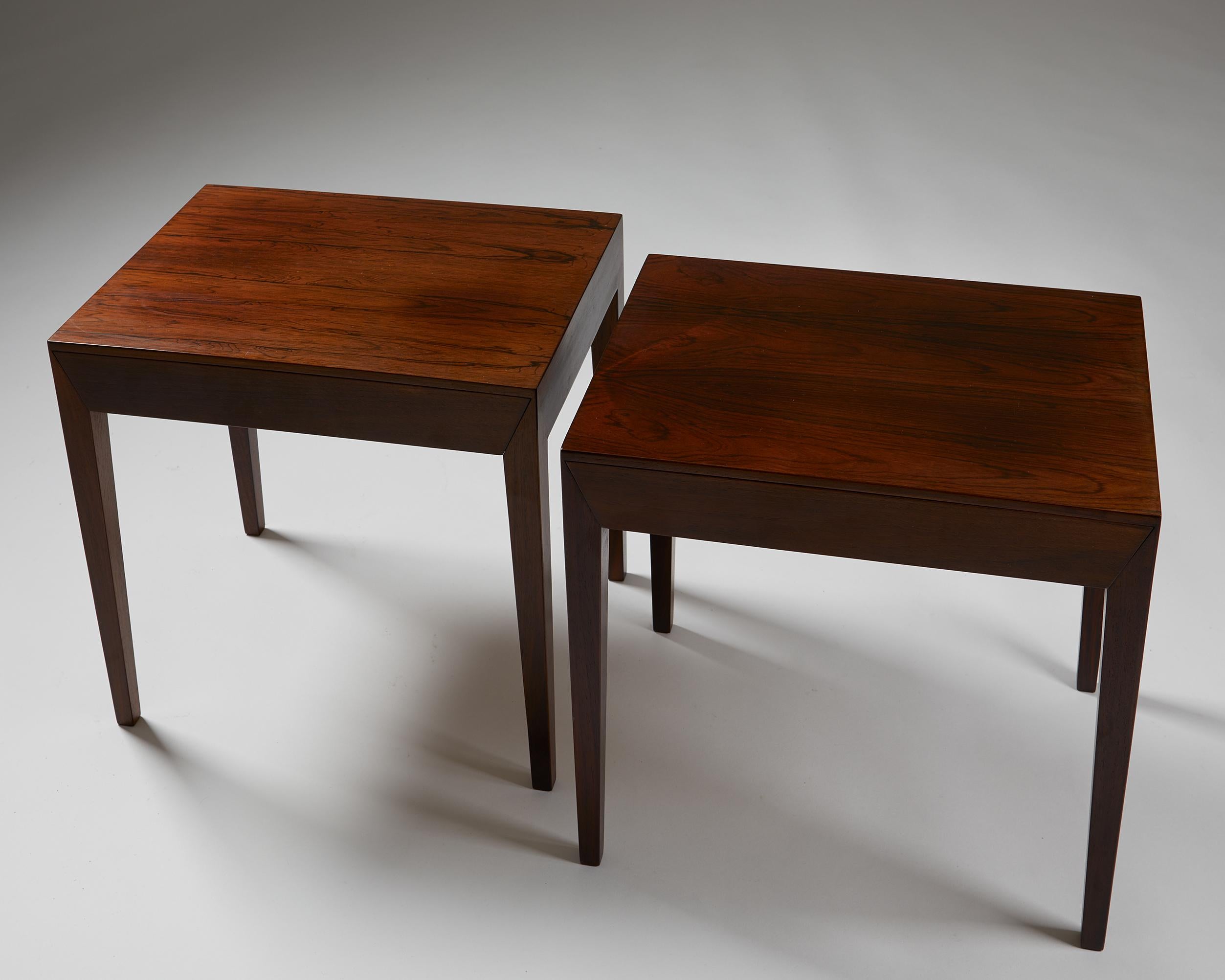 Rosewood Pair of Side Tables Designed by Severin Hansen Jr for Haslev Möbelsnedkeri