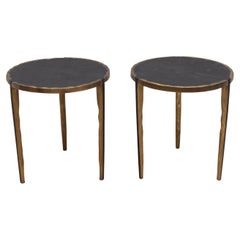 Paar Beistelltische aus schwarzem Chagrin mit Bronze Patina Messing von R&Y Augousti