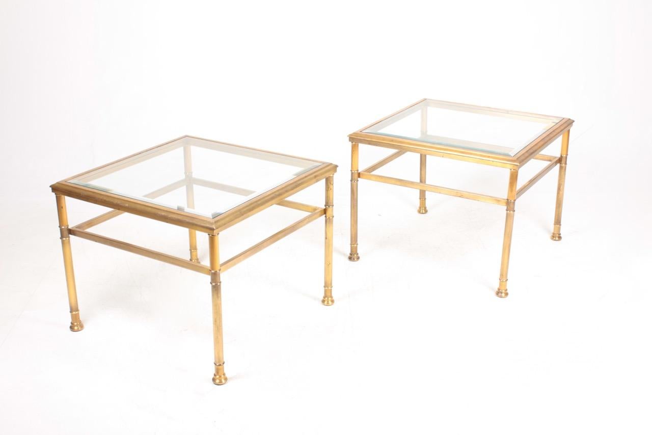 Scandinavian Modern Pair of Side Tables in Brass and Glass, 1970s For Sale