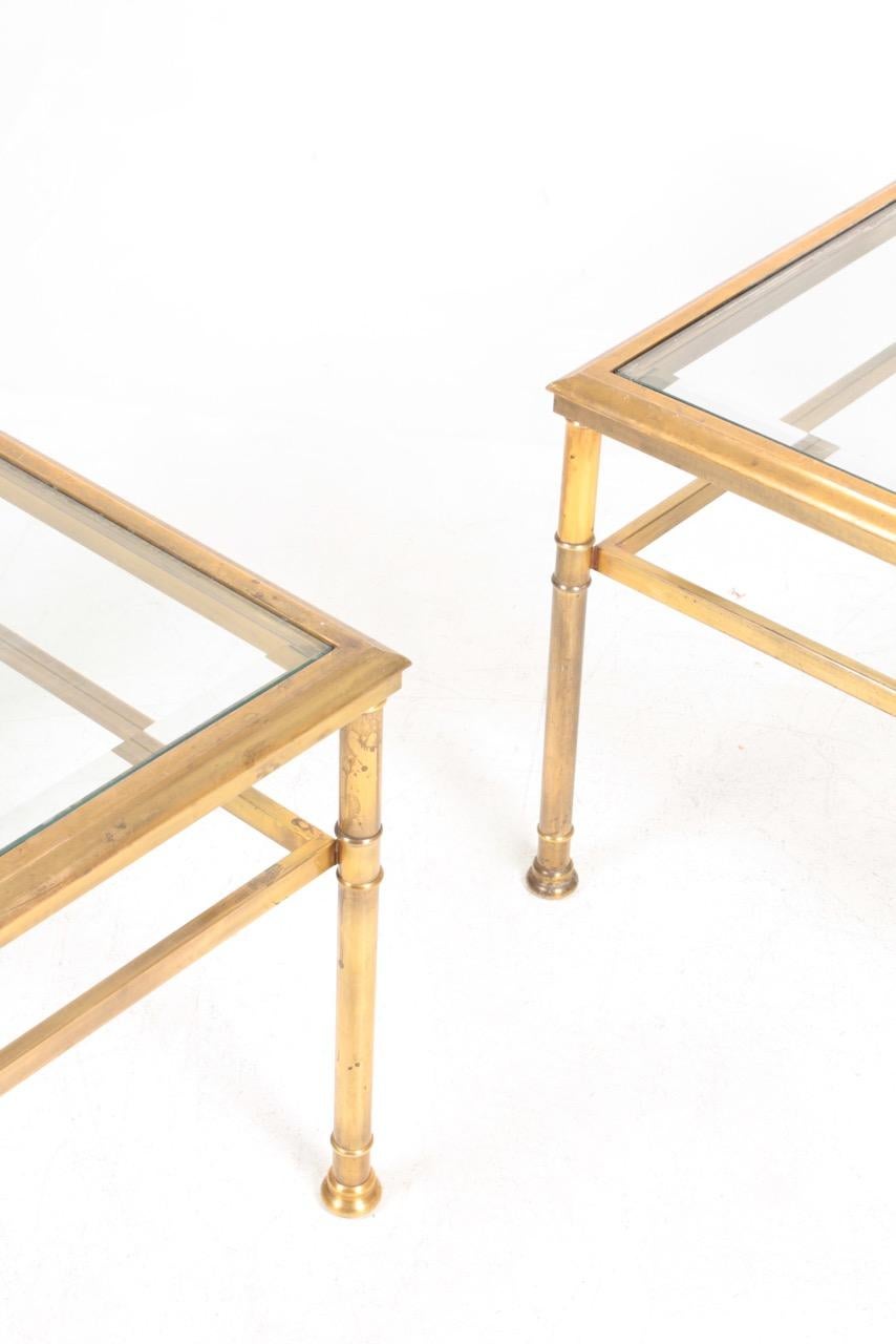 Late 20th Century Pair of Side Tables in Brass and Glass, 1970s For Sale