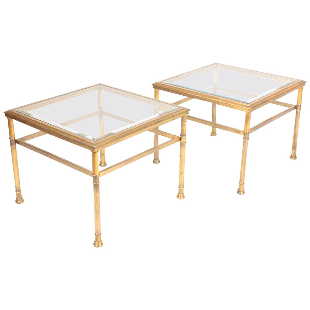 Pair of Side Tables in Brass and Glass, 1970s For Sale
