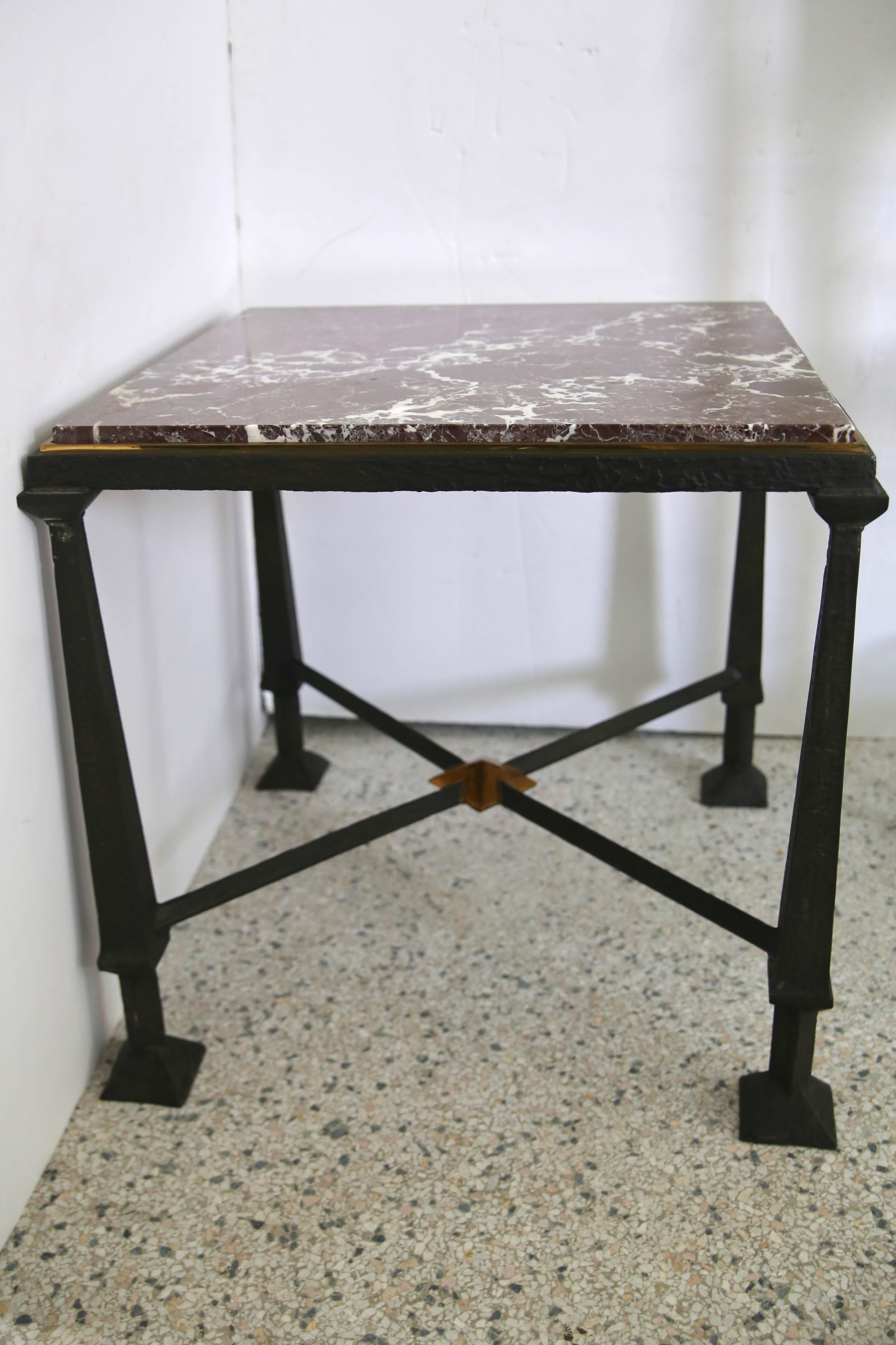American Pair of Side Tables in Bronze, Gilt Bronze and Marble