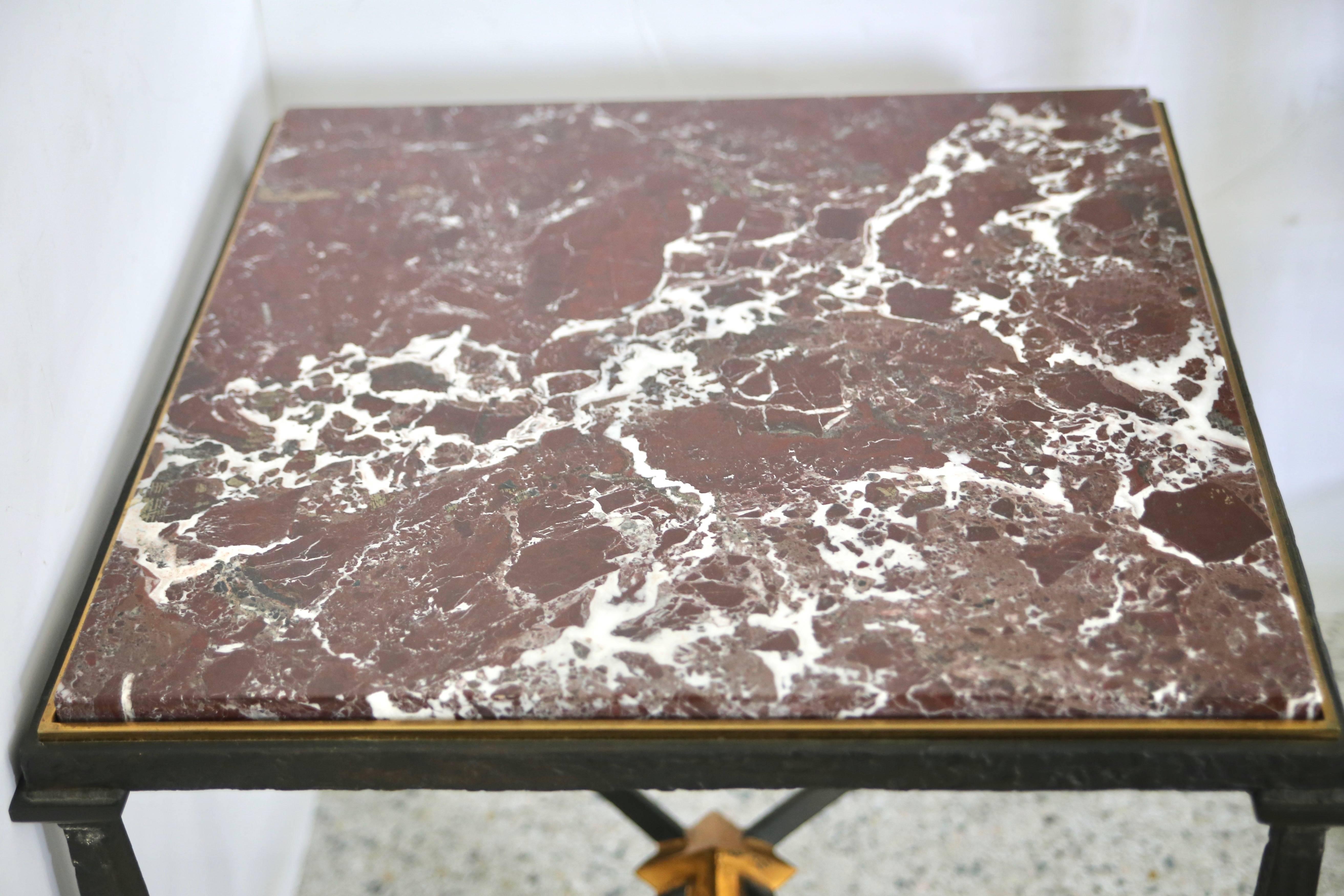 Pair of Side Tables in Bronze, Gilt Bronze and Marble In Good Condition In West Palm Beach, FL