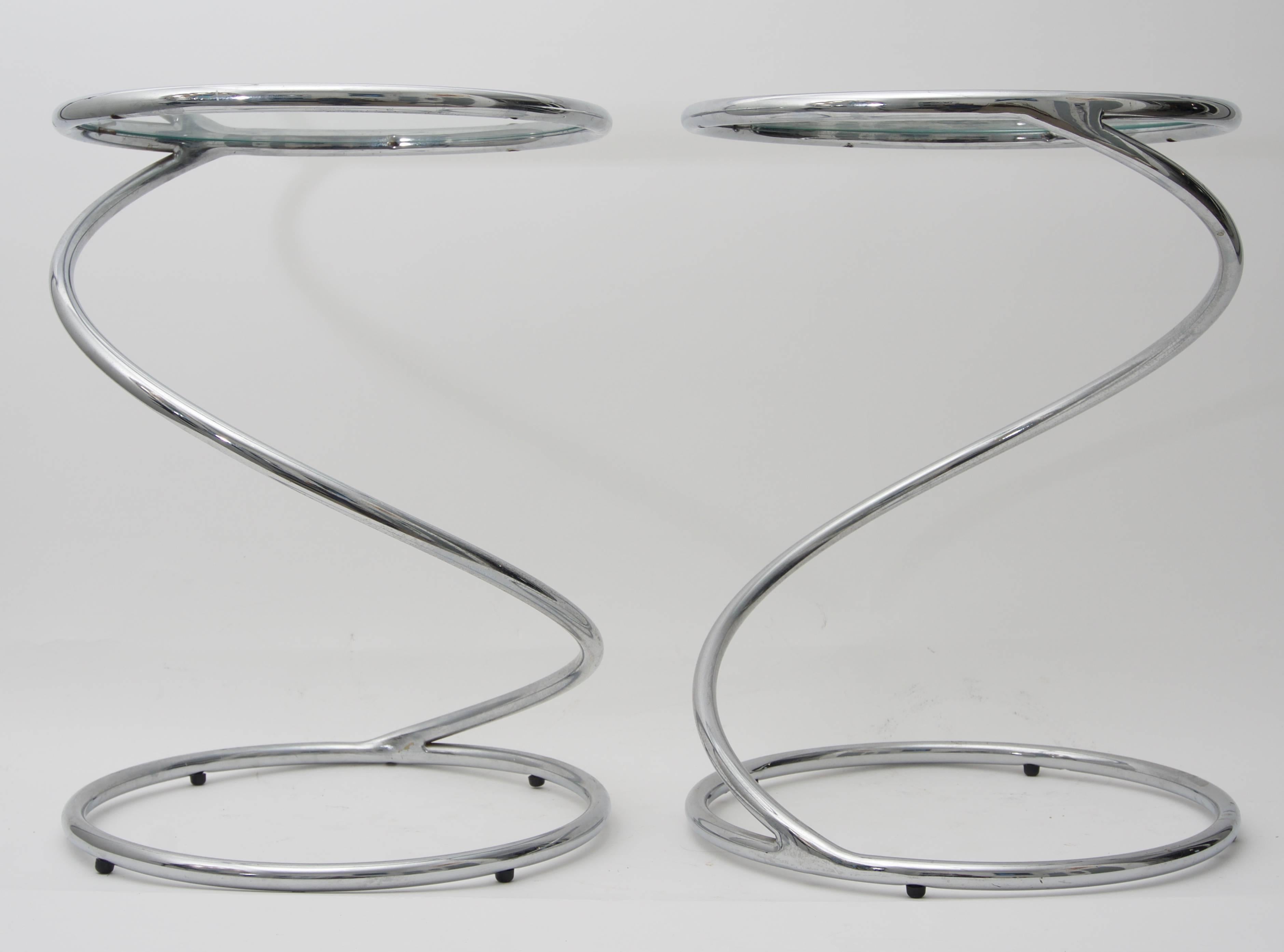 Mid-Century Modern Pair of Side Tables in Chrome and Glass