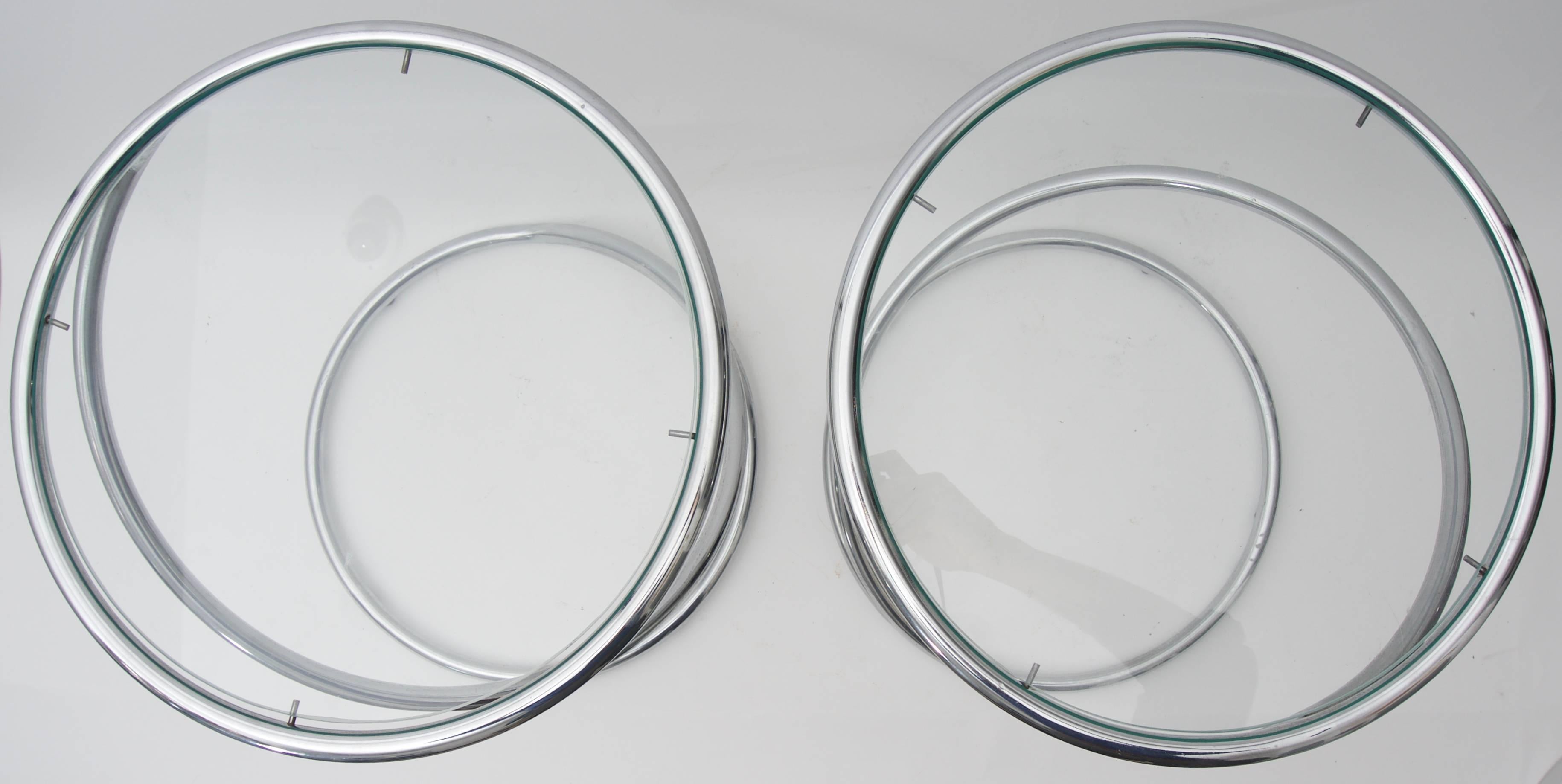 American Pair of Side Tables in Chrome and Glass