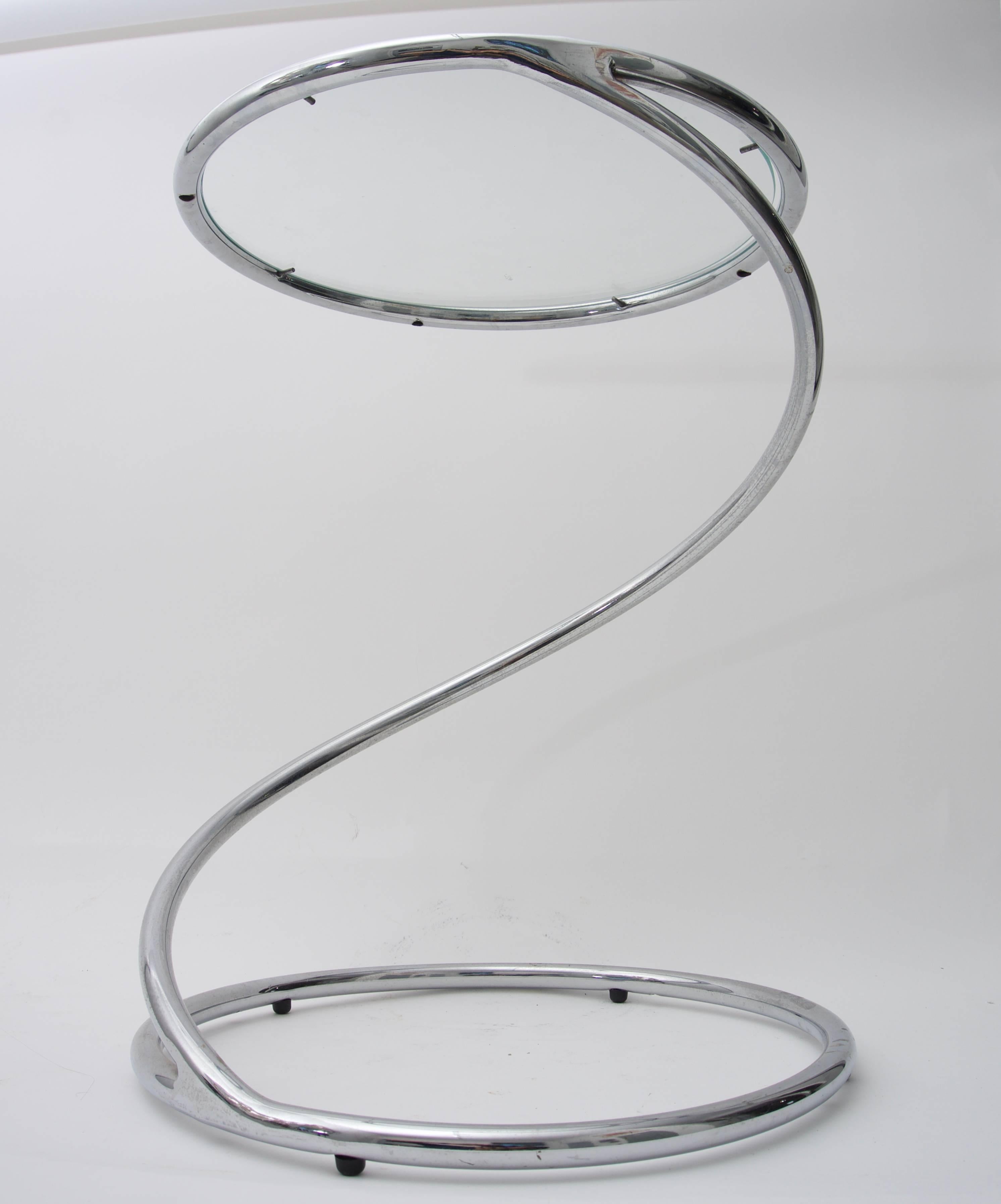 Polished Pair of Side Tables in Chrome and Glass