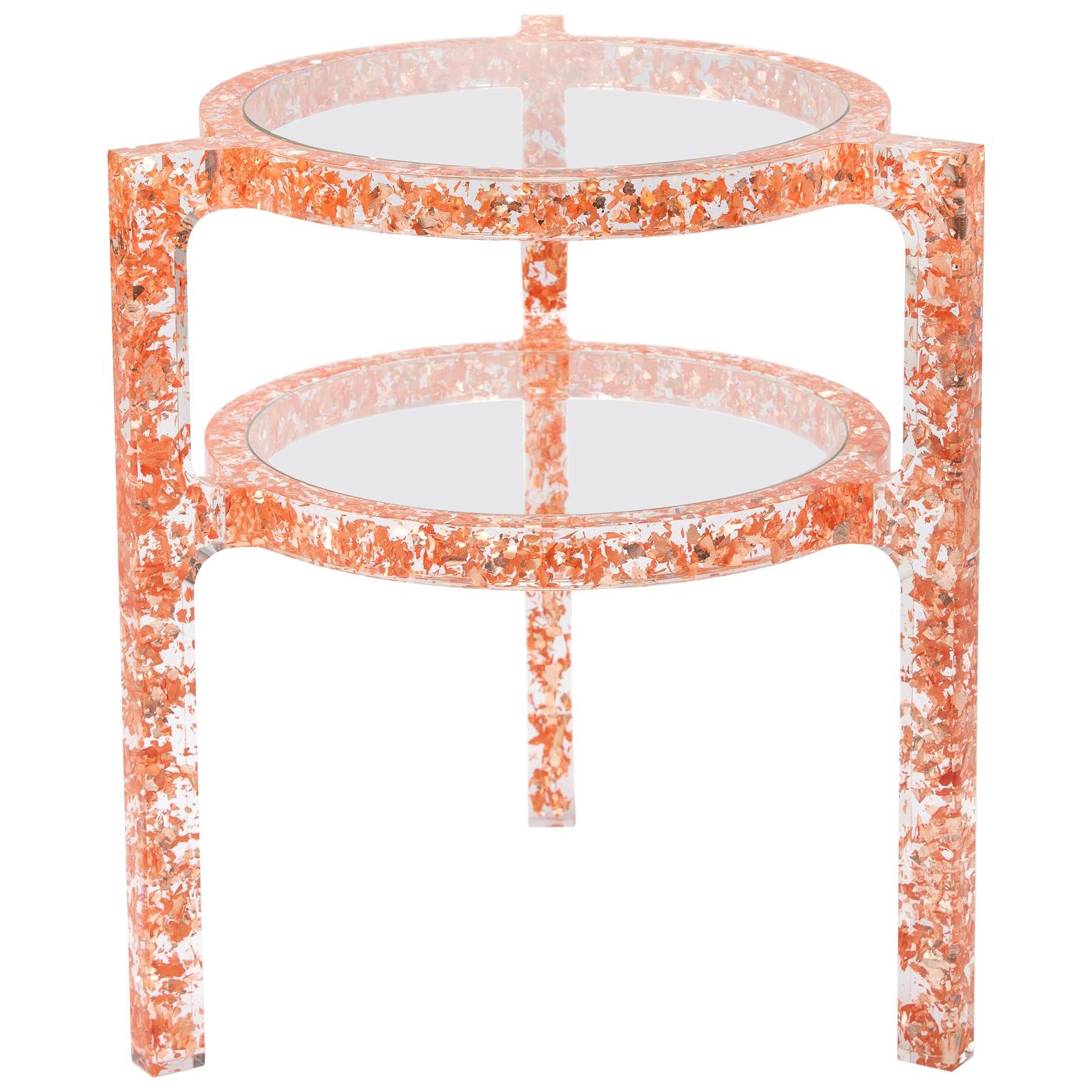 Pair of Side Tables in Copper Colored Silver Leaf & Resin by Jake Phipps For Sale