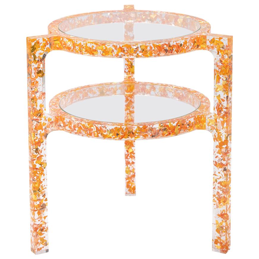 Pair of Side Tables in Copper & Gold Colored Silver Leaf & Resin by Jake Phipps For Sale