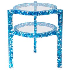 Pair of Side Tables in Electric Blue Colored Silver Leaf 
Resin by Jake Phipps