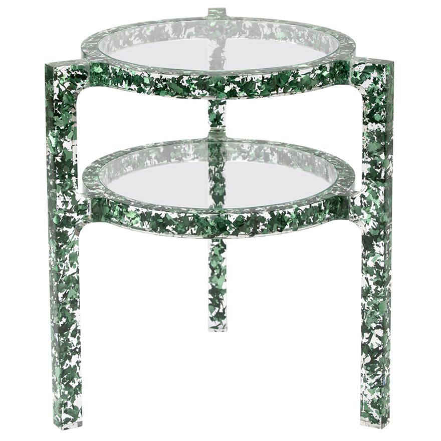 Pair of Side Tables in Forest Green Colored Silver Leaf & Resin by Jake Phipps For Sale